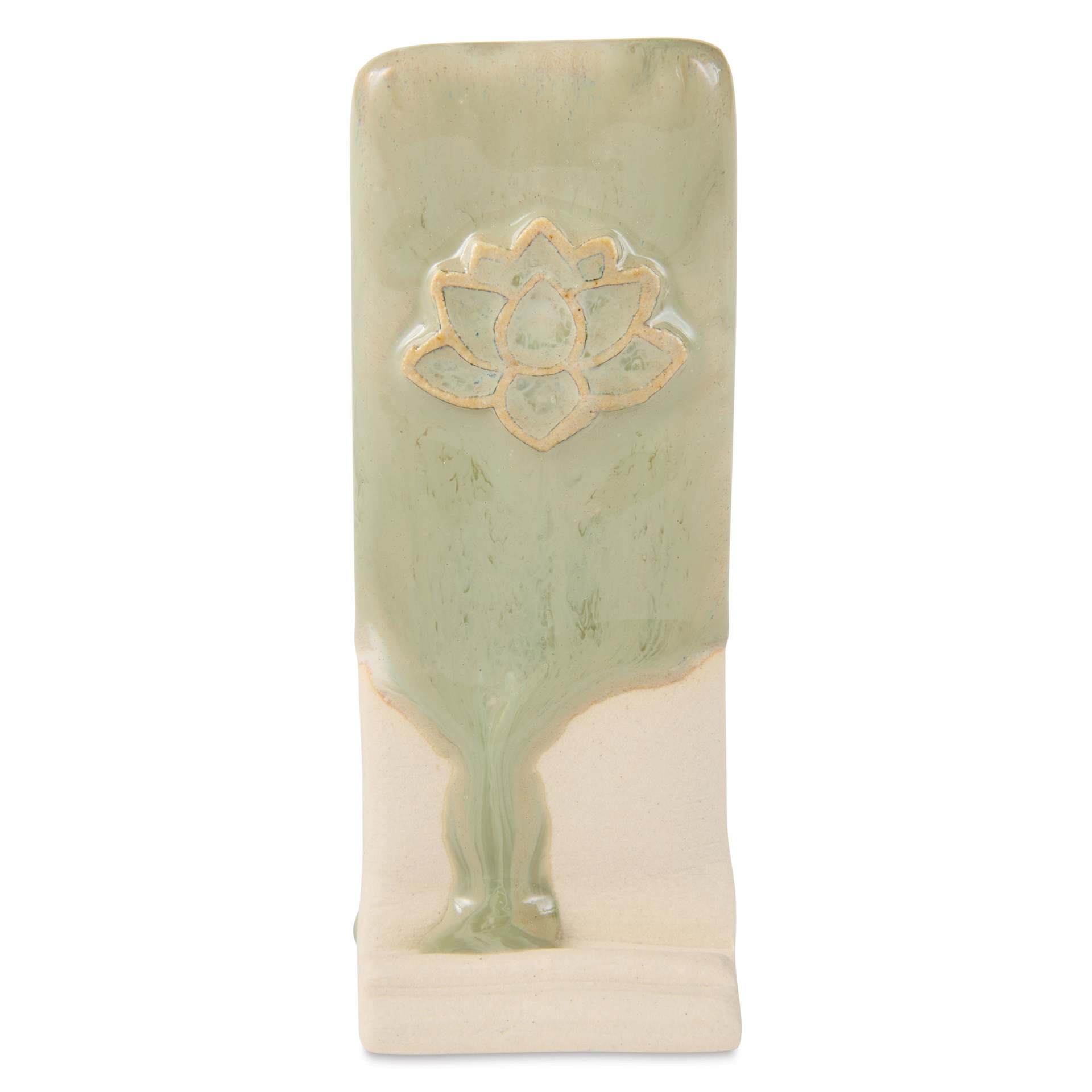 Speedball Mid-Fire Glaze - Blue Tigers Eye applied overtop Vanilla Flux