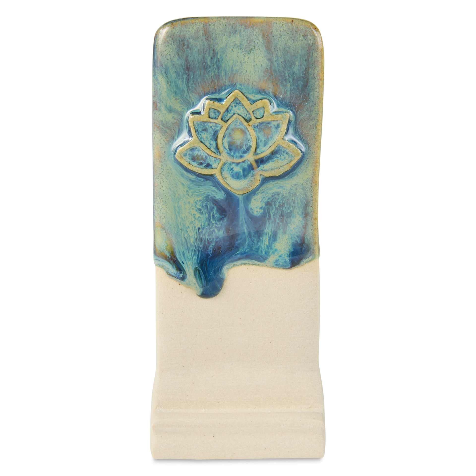 Speedball Mid-Fire Glaze - Blue Tigers Eye applied overtop Carolina Flux
