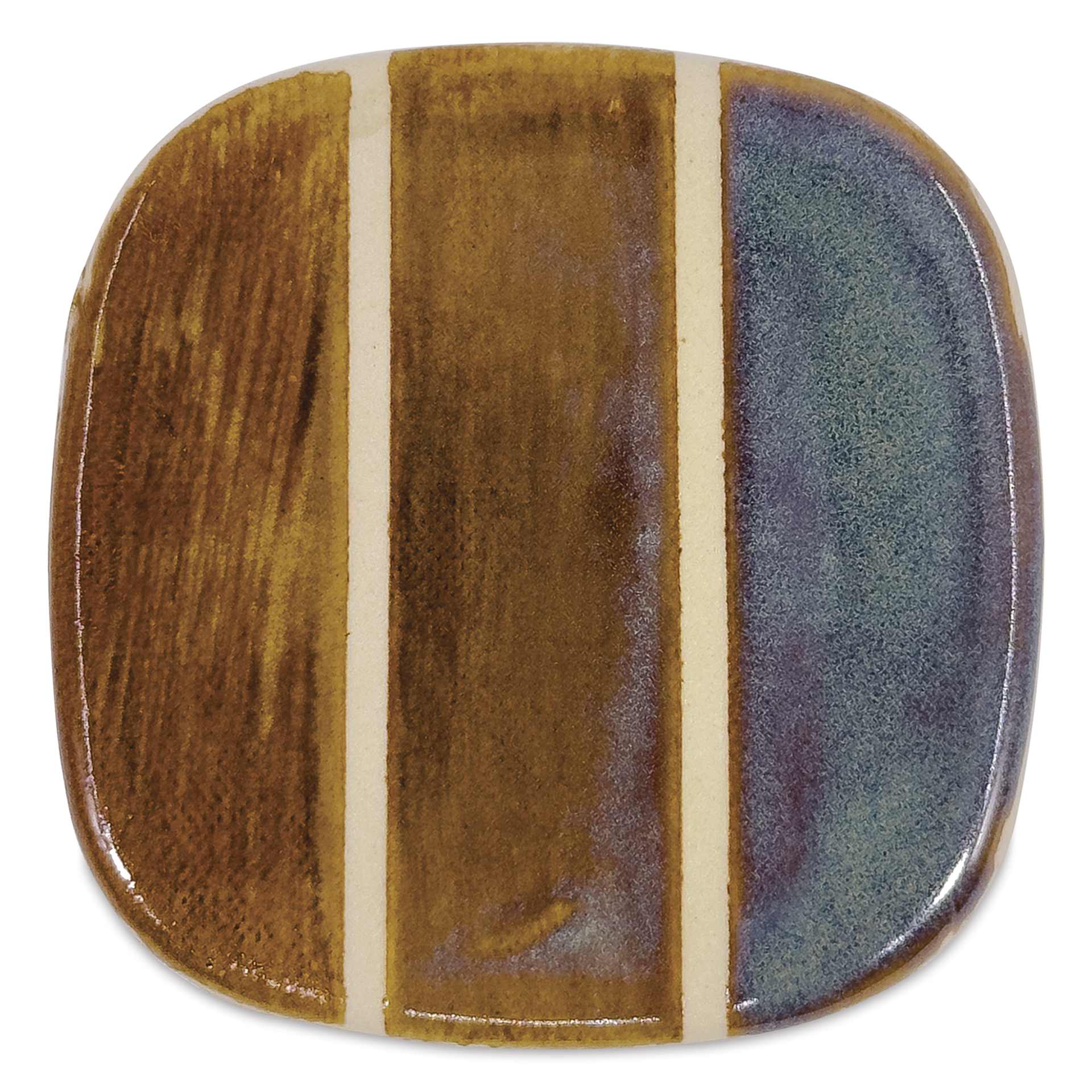 Speedball Mid-Fire Glaze - Blue Tigers Eye - application tile (varied thickness layers)