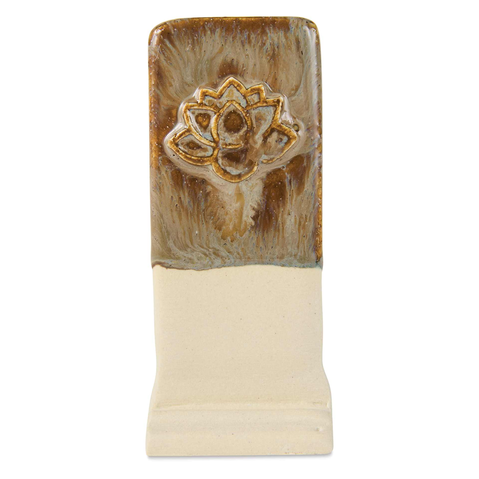 Speedball Mid-Fire Glaze - Teal Agate applied overtop Cocoa Flux