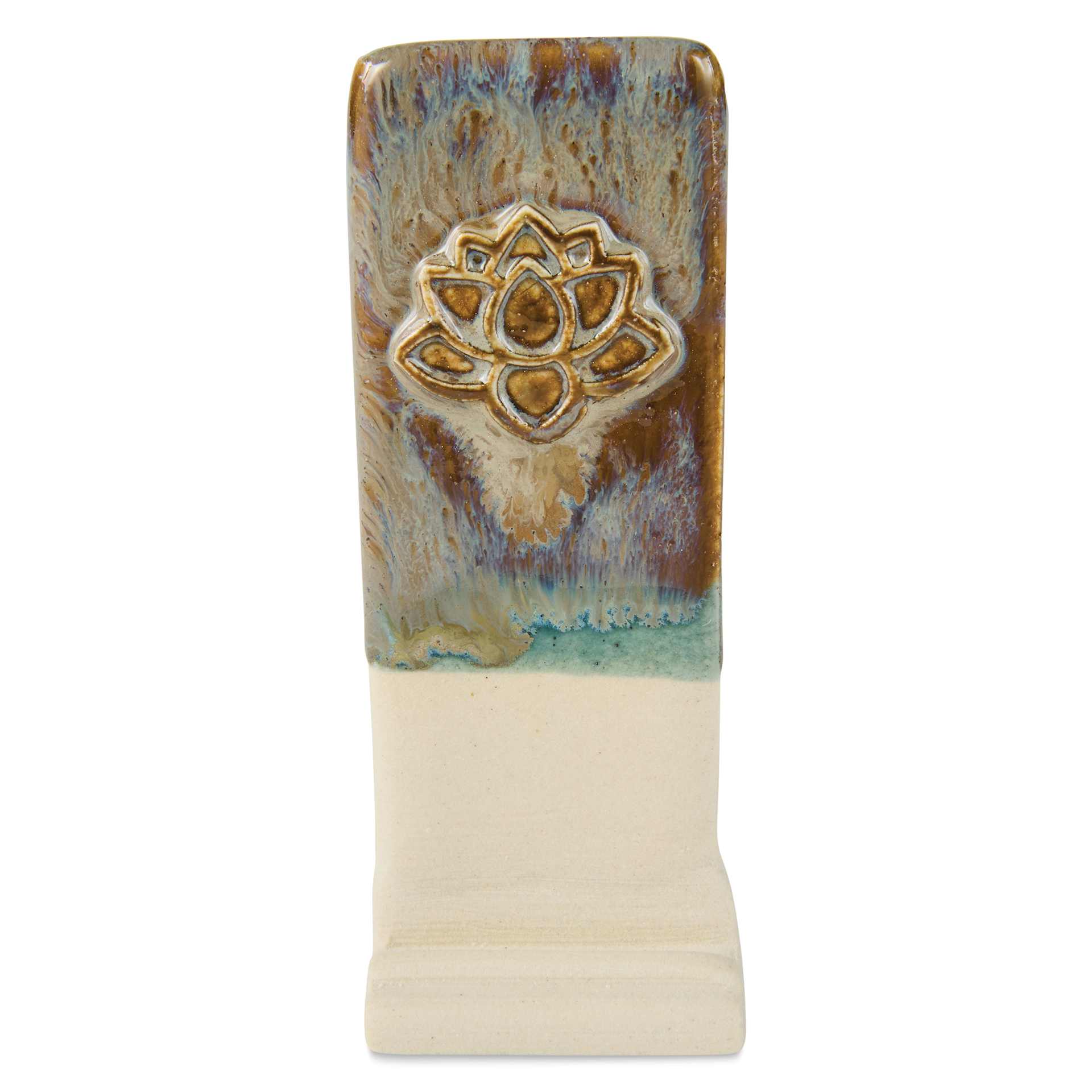 Speedball Mid-Fire Glaze - Teal Agate applied beneath Cocoa Flux