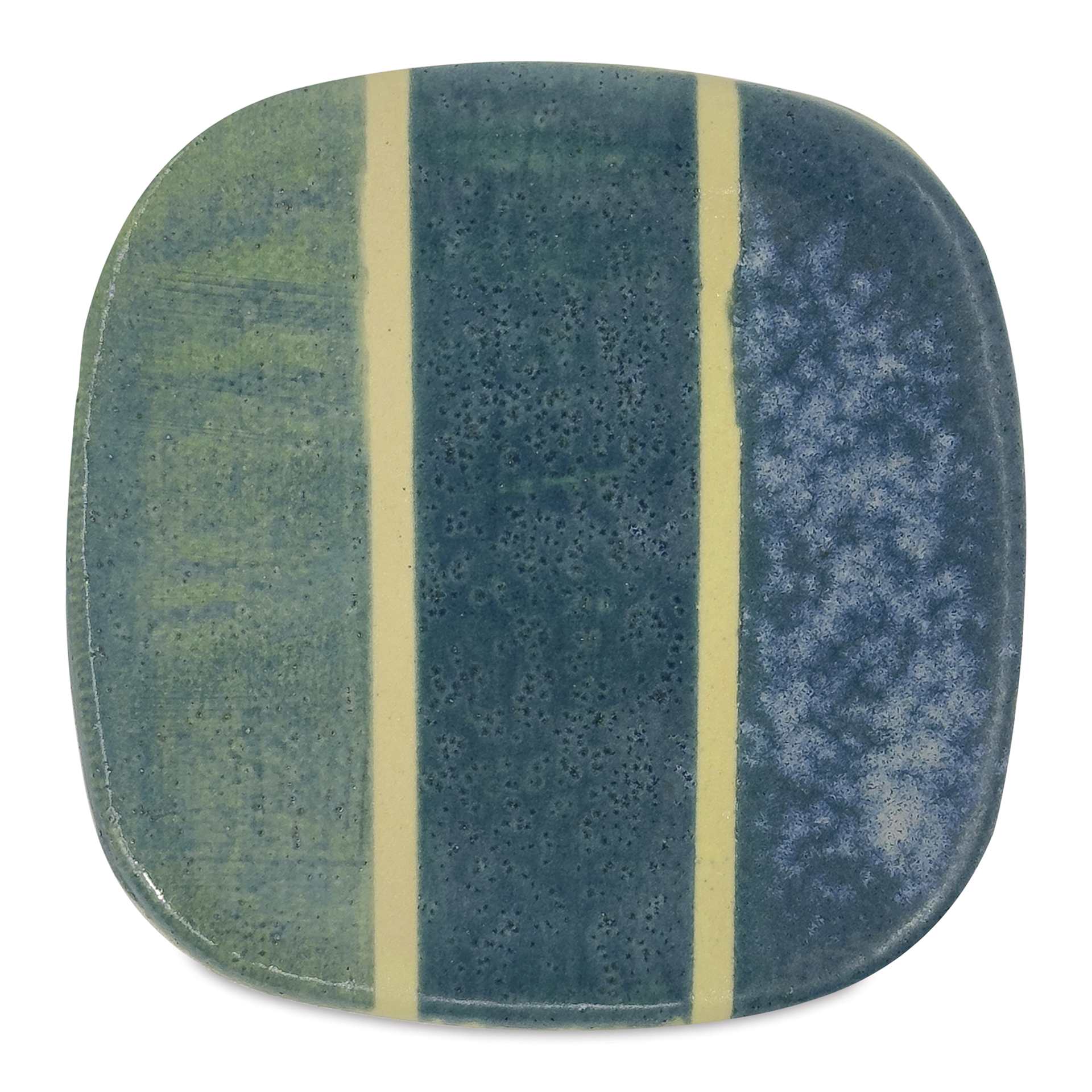 Speedball Mid-Fire Glaze - Teal Agate - application tile (varied thickness layers)