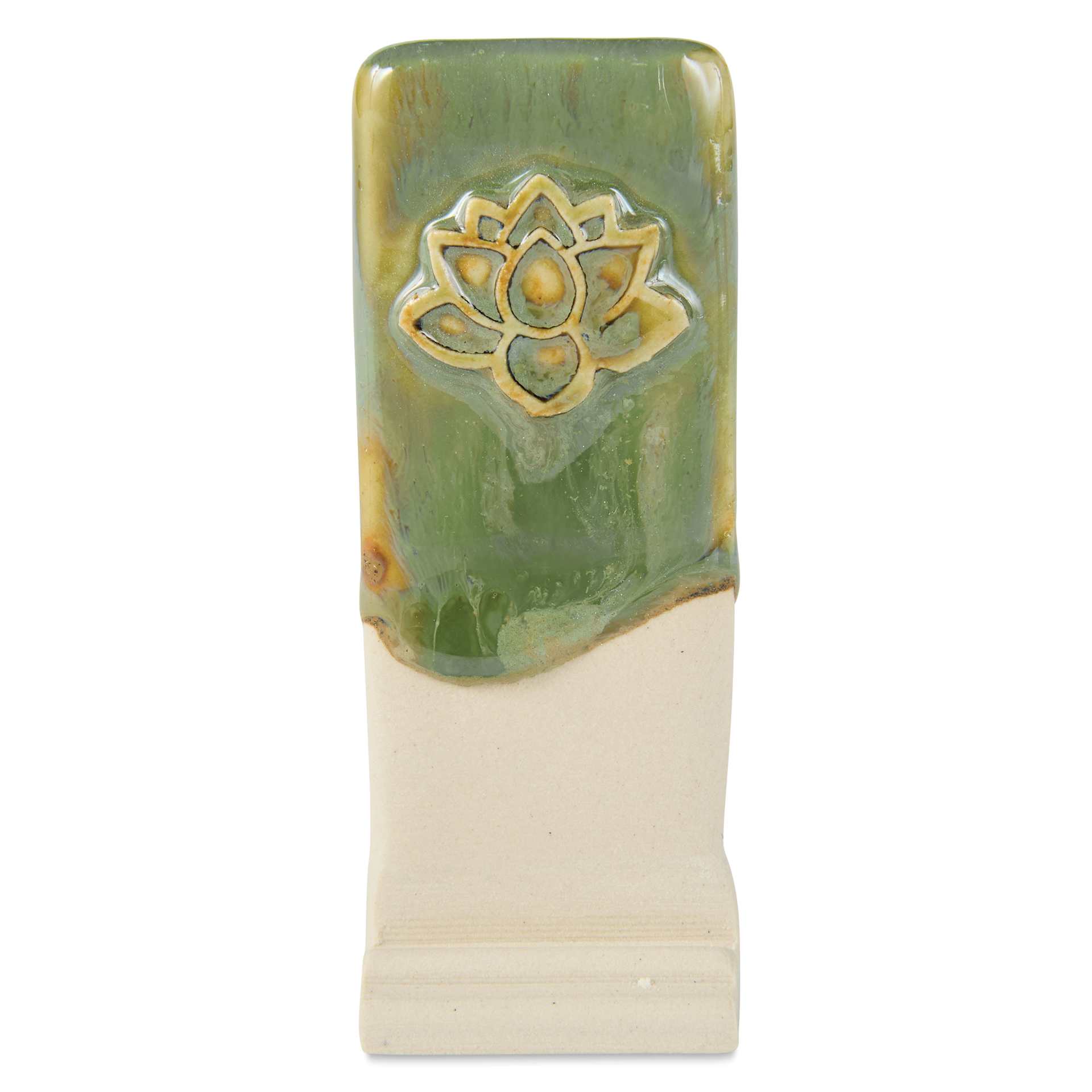 Speedball Mid-Fire Glaze - Prussian Jade applied beneath Cocoa Flux