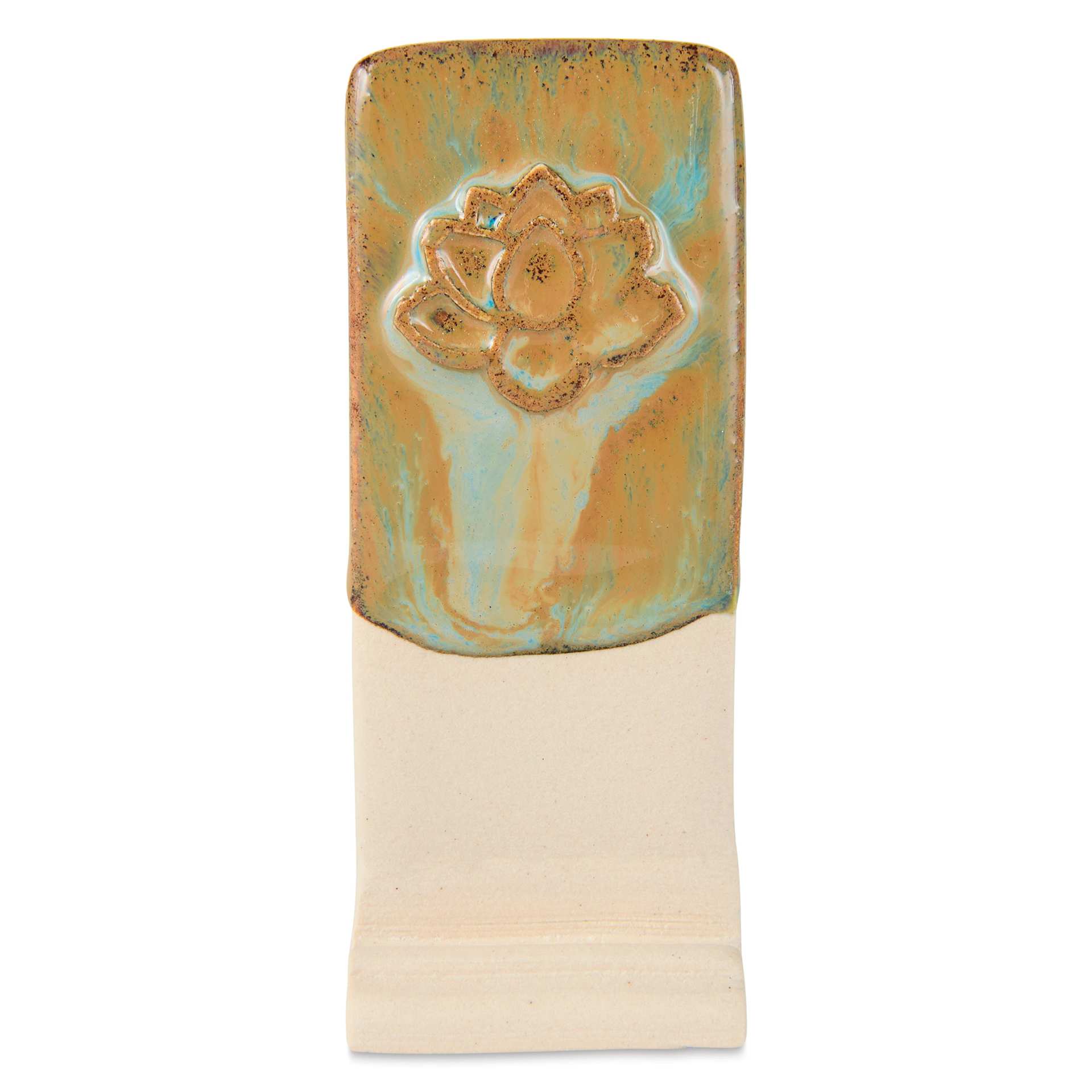 Speedball Mid-Fire Glaze - Blue Moss applied overtop Cocoa Flux