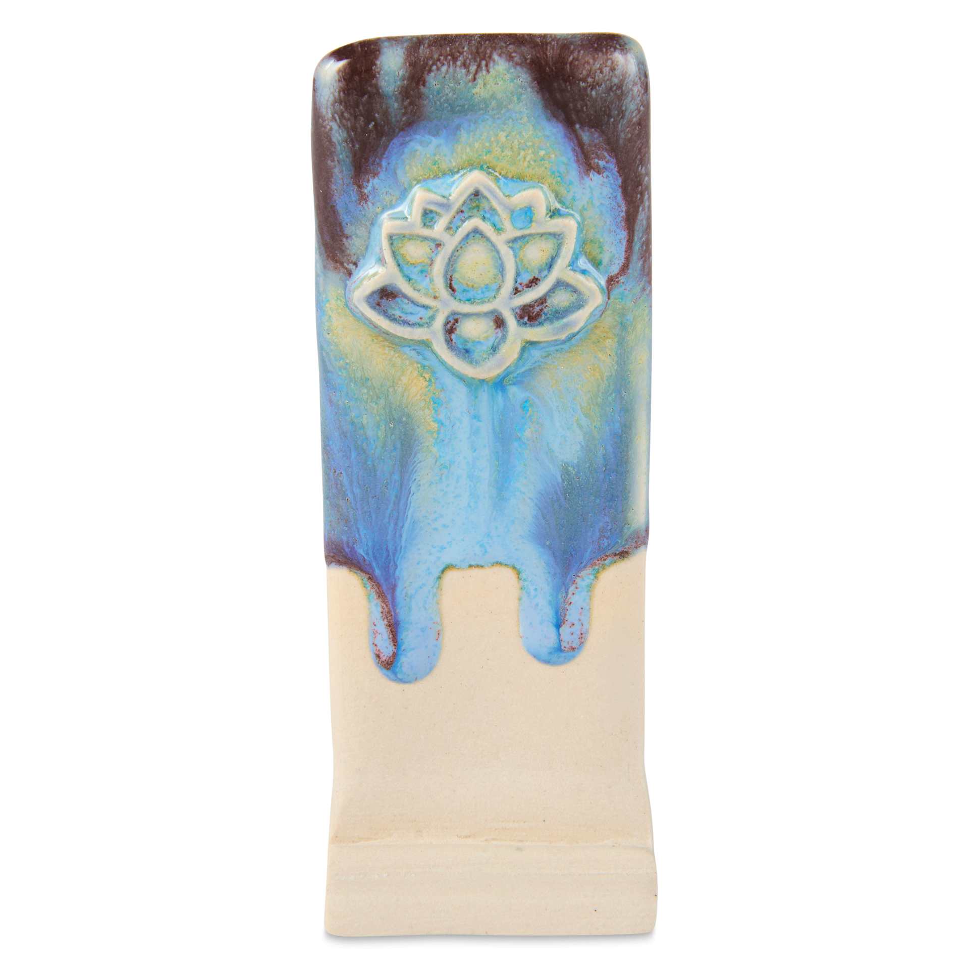 Speedball Mid-Fire Glaze - Midnight Plum applied beneath Carolina Flux
