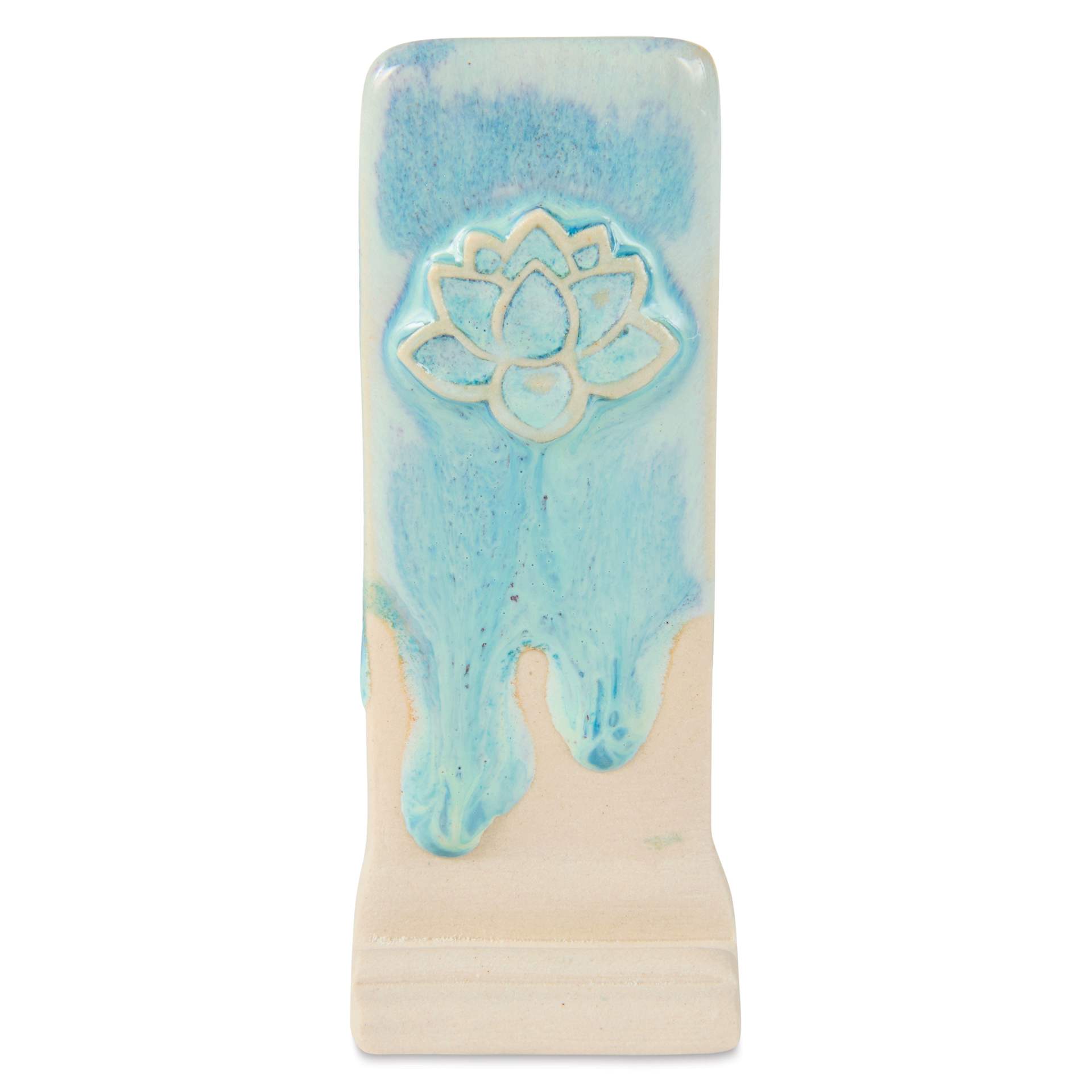 Speedball Mid-Fire Glaze - Lavender Mist applied beneath Carolina Flux