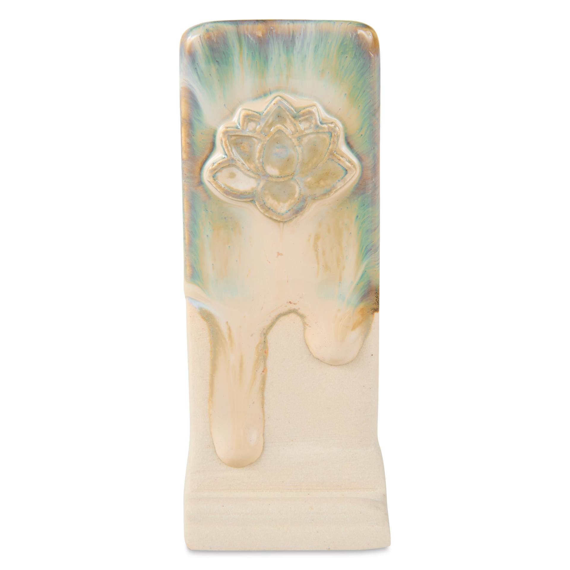 Speedball Mid-Fire Glaze - Lavender Mist applied beneath Cocoa Flux