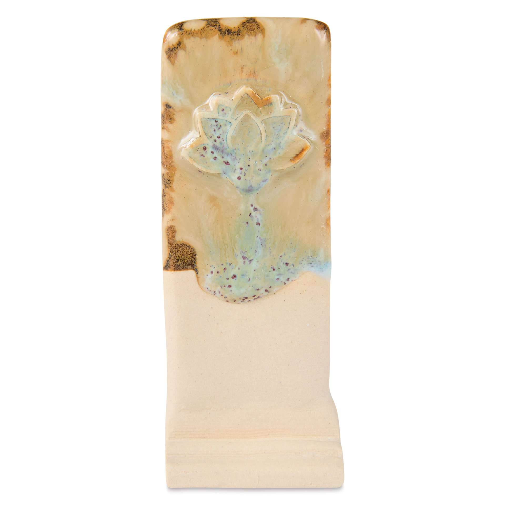 Speedball Mid-Fire Glaze - Lavender Mist applied overtop Cocoa Flux
