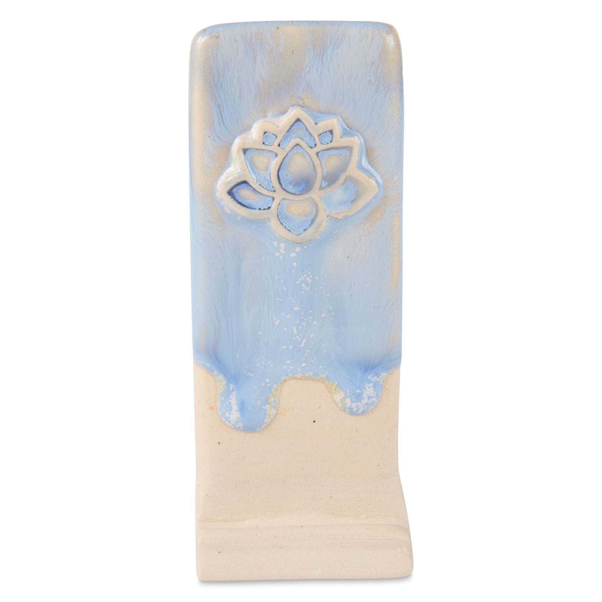 Speedball Mid-Fire Glaze - Wisteria applied beneath Vanilla Flux
