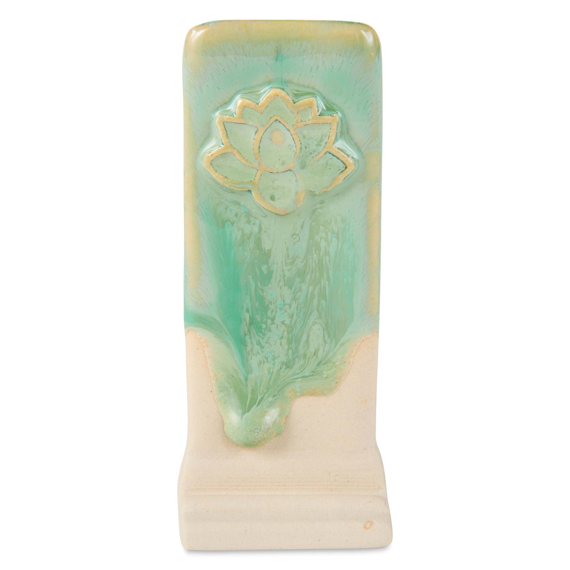 Speedball Mid-Fire Glaze - Prisma Green applied beneath Vanilla Flux