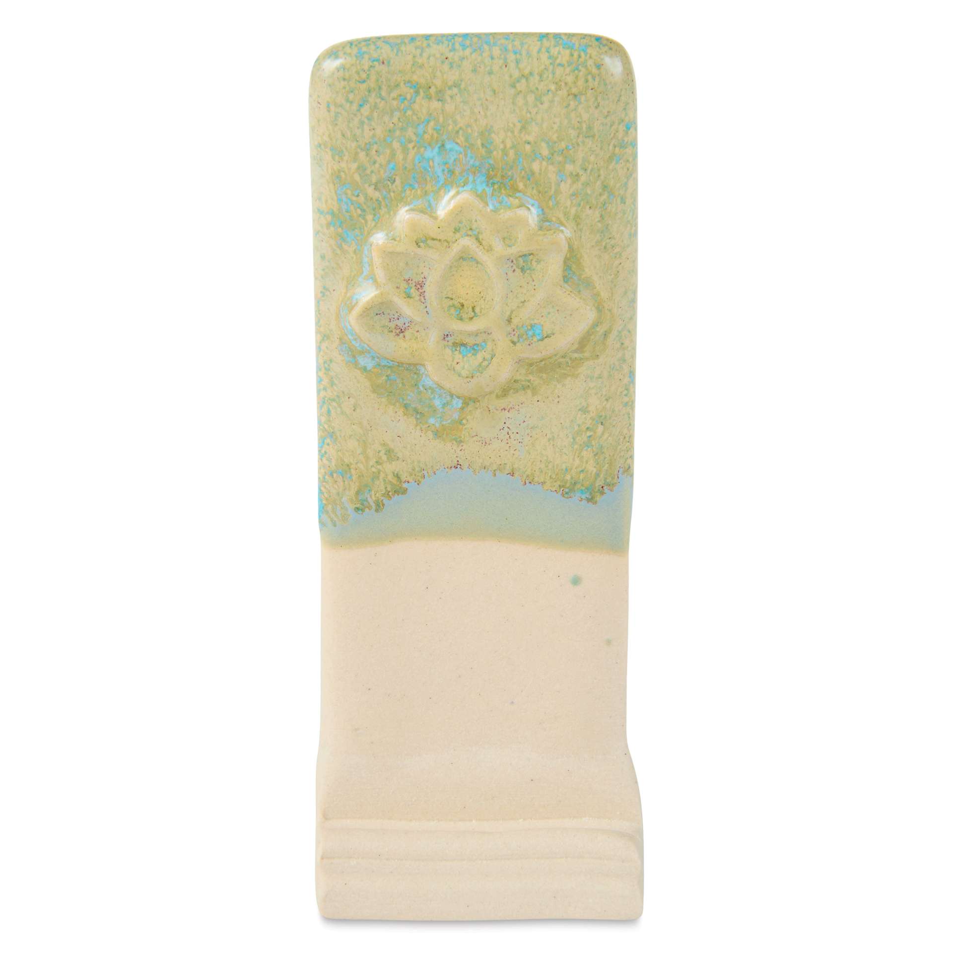 Speedball Mid-Fire Glaze - Green Tourmaline applied beneath Carolina Flux