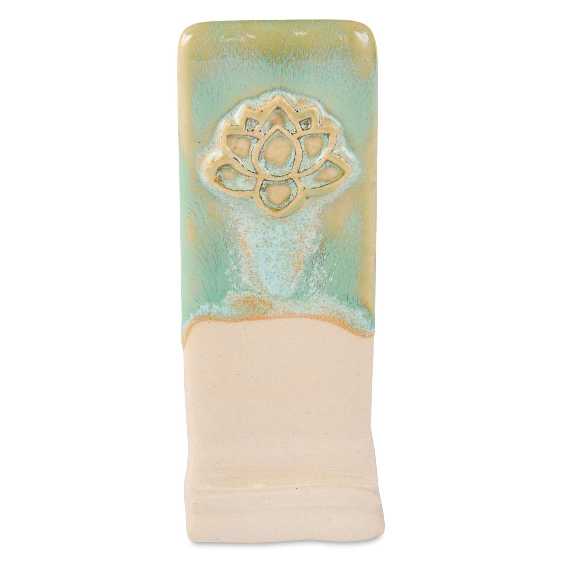 Speedball Mid-Fire Glaze - Basque Green applied beneath Vanilla Flux