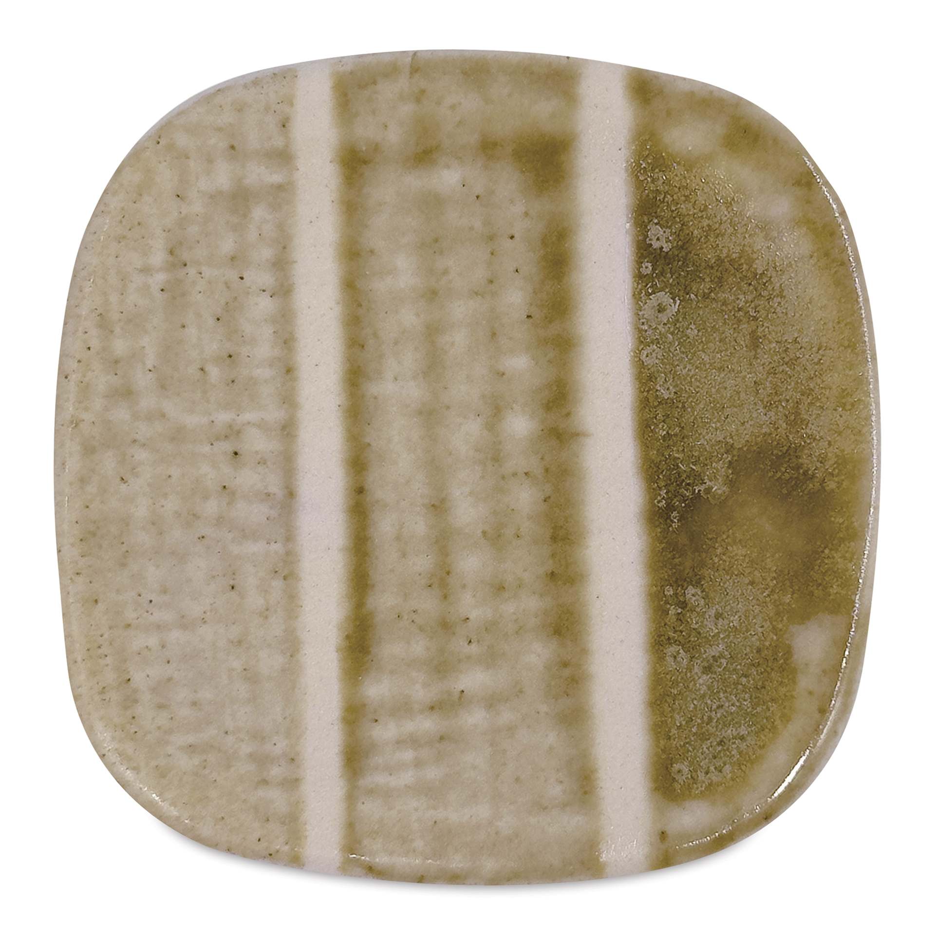 Speedball Mid-Fire Glaze - Coriander - application tile (varied thickness layers)