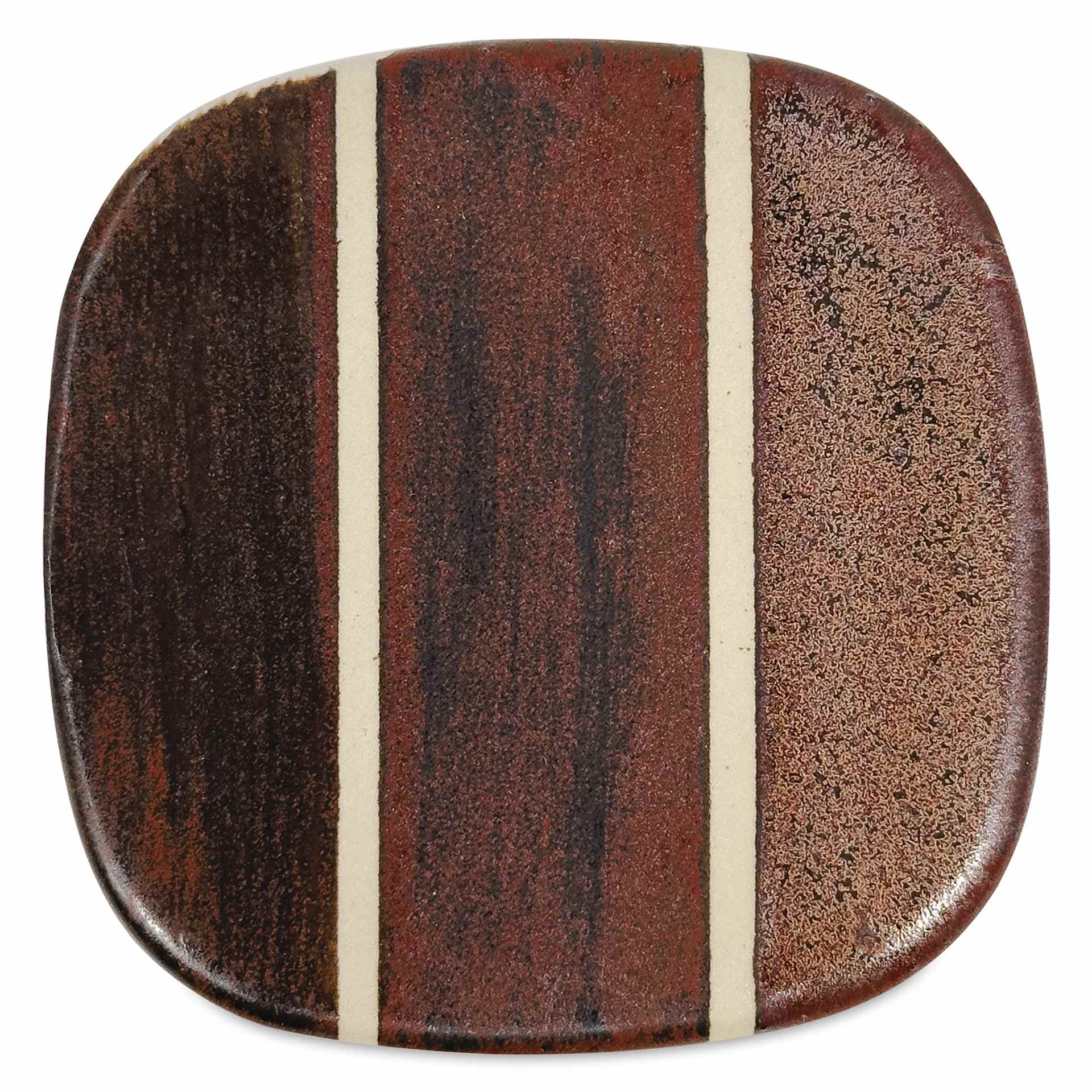 Speedball Mid-Fire Glaze - Blackened Copper - application tile (varied thickness layers)