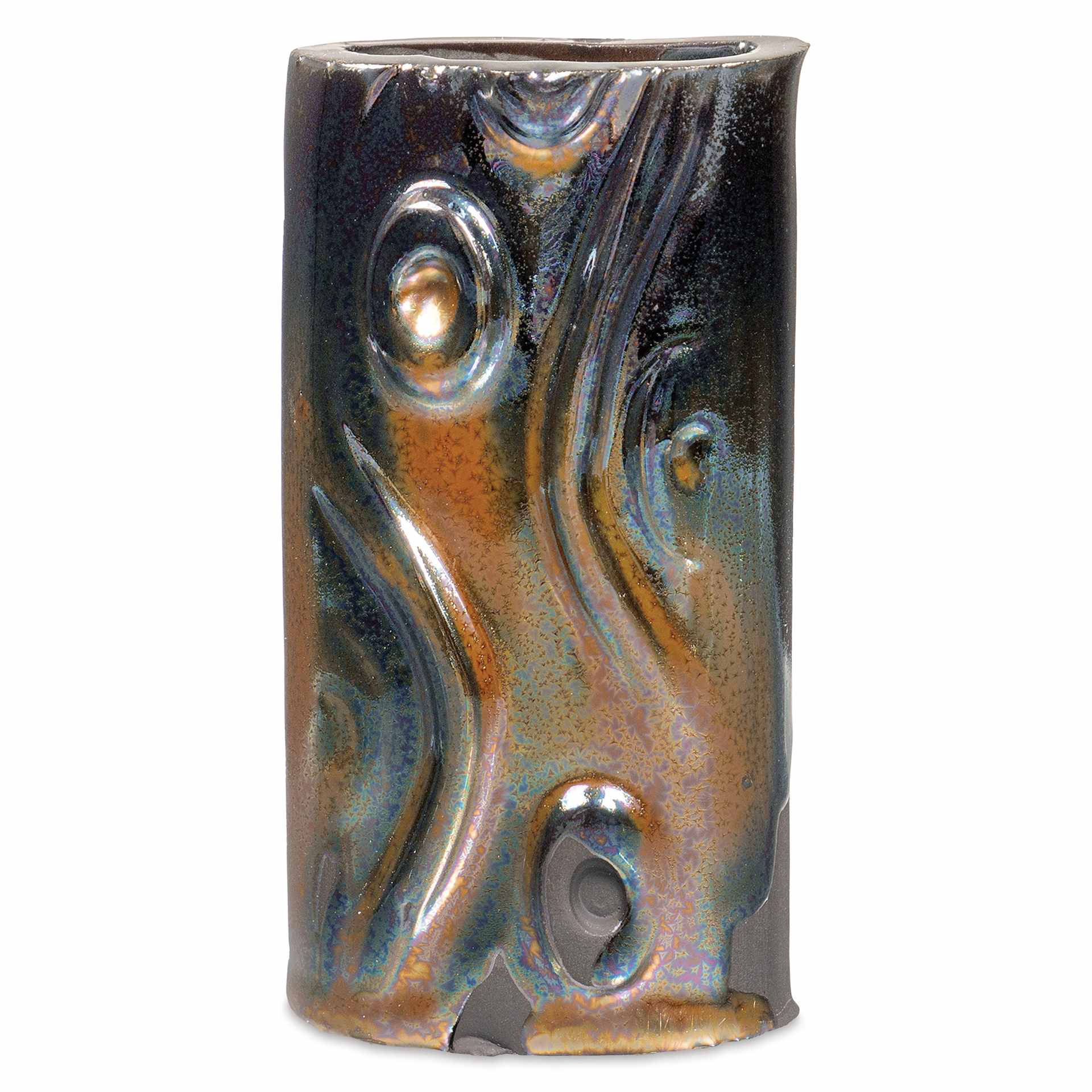 Amaco Cosmos Glaze - CO-14 Solar Rainbow, 16 oz, fired on Dark Chocolate #32