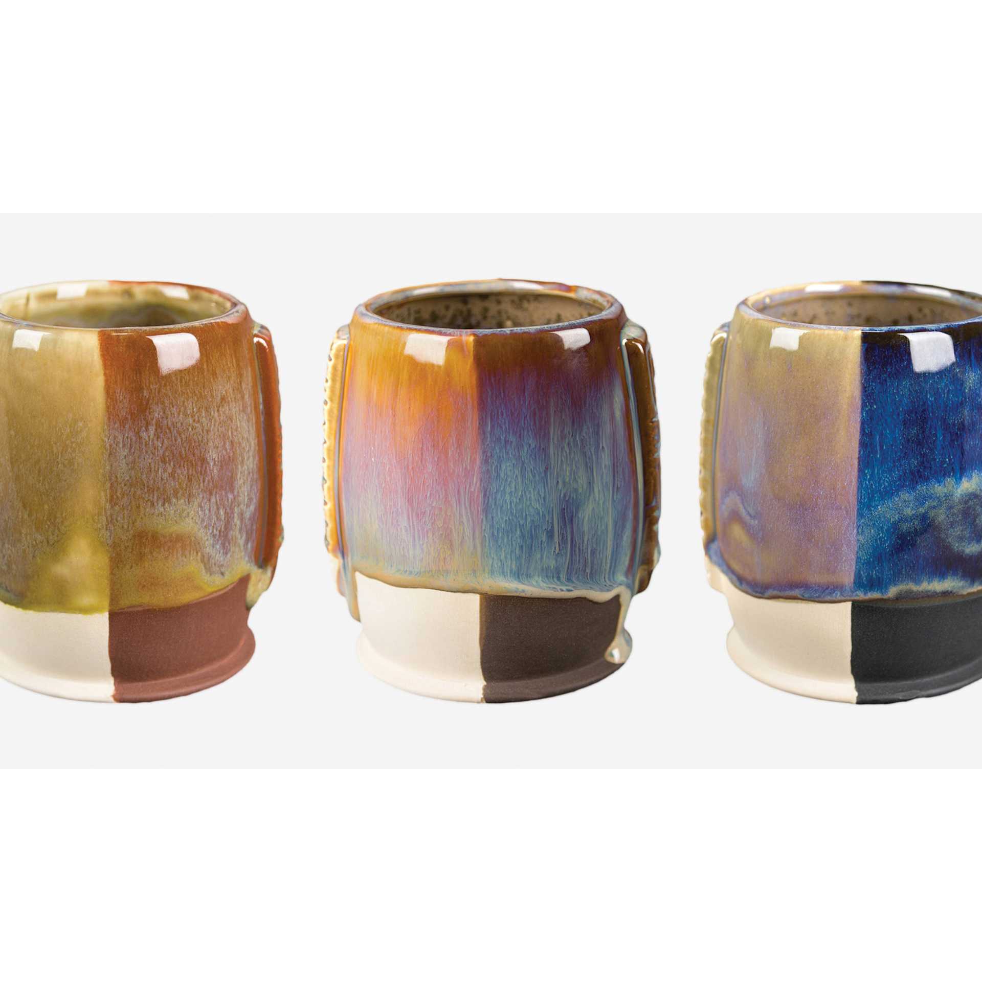 Mayco Stoneware Engobes - side view of finished cosmic mug examples