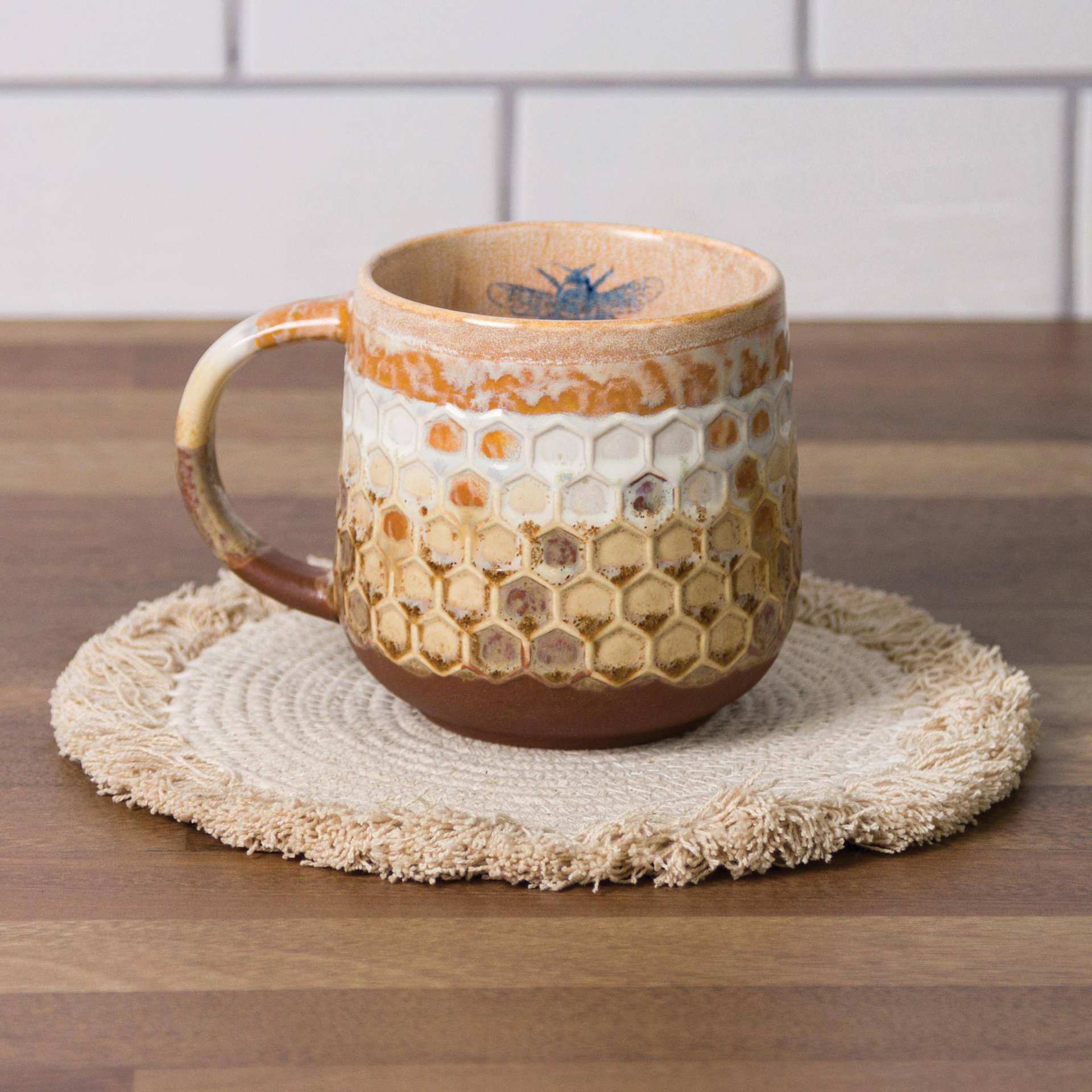 Mayco Stoneware Engobe - Brick Red - finished honeycomb mug