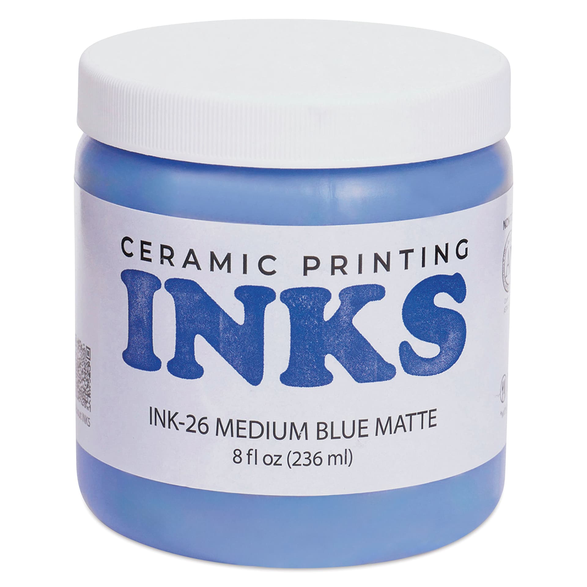 Amaco Ceramic Printing Ink - Medium Blue, 8 oz front of jar