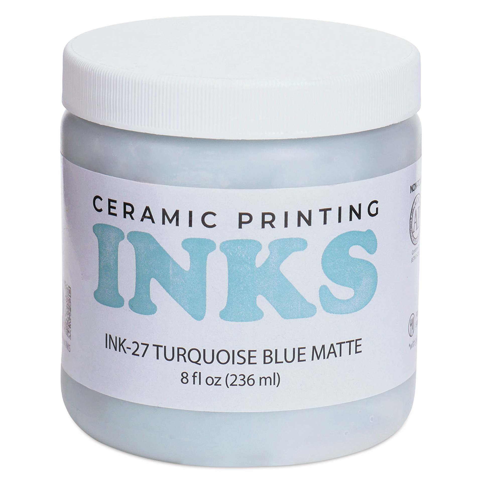 Amaco Ceramic Printing Ink - Turquoise Blue, 8 oz front of jar