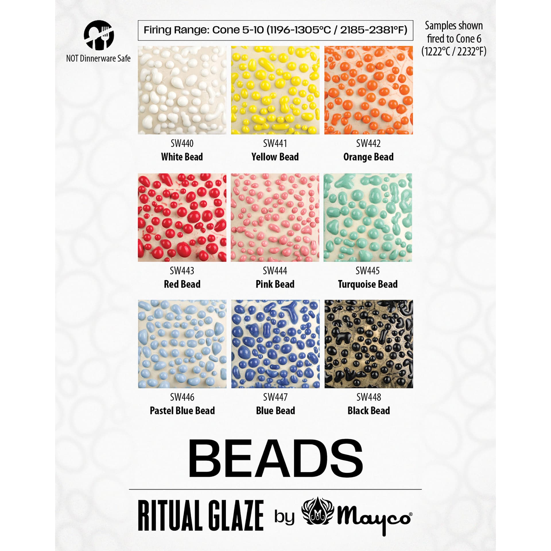 Ritual Glaze Bead Glazes, Firing Range Cone 5-10 (1196-1305°C/ 2185-2381°F