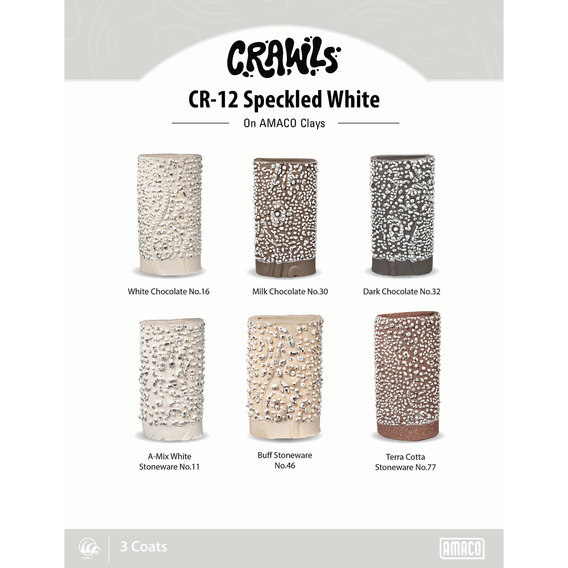 Amaco Crawls Glaze - CR-12 Speckled White, Pint clay comparison