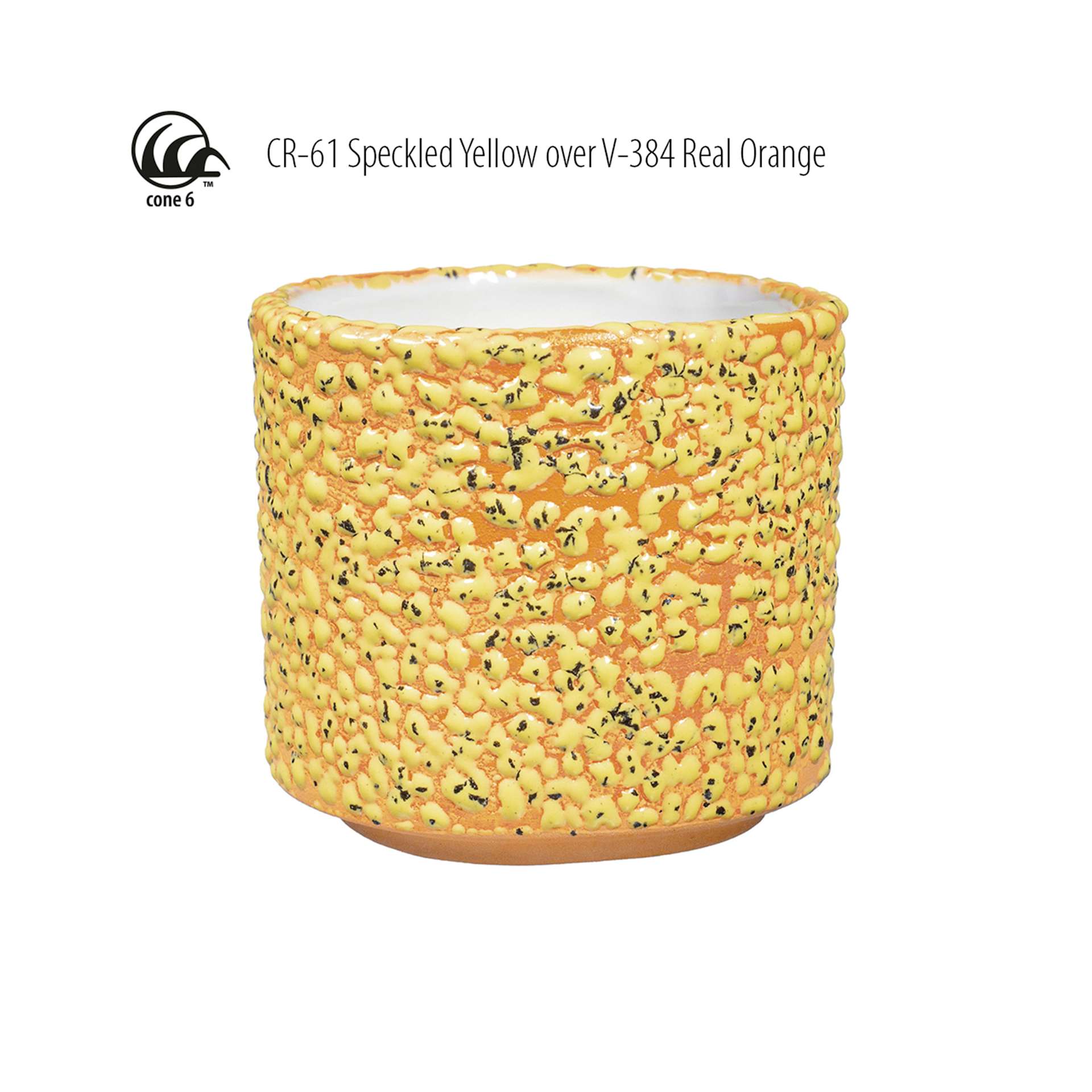 Cone 6 - CR-61 Speckled Yellow over V-384 Orange