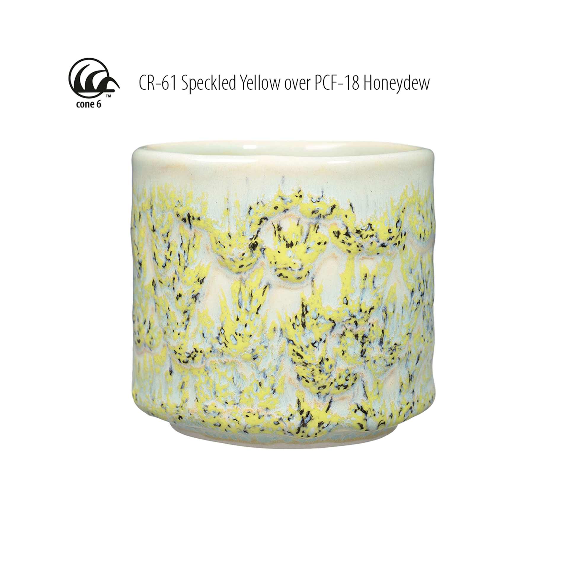Cone 6 - CR-61 Speckled Yellow over PCF-18 Honeydew