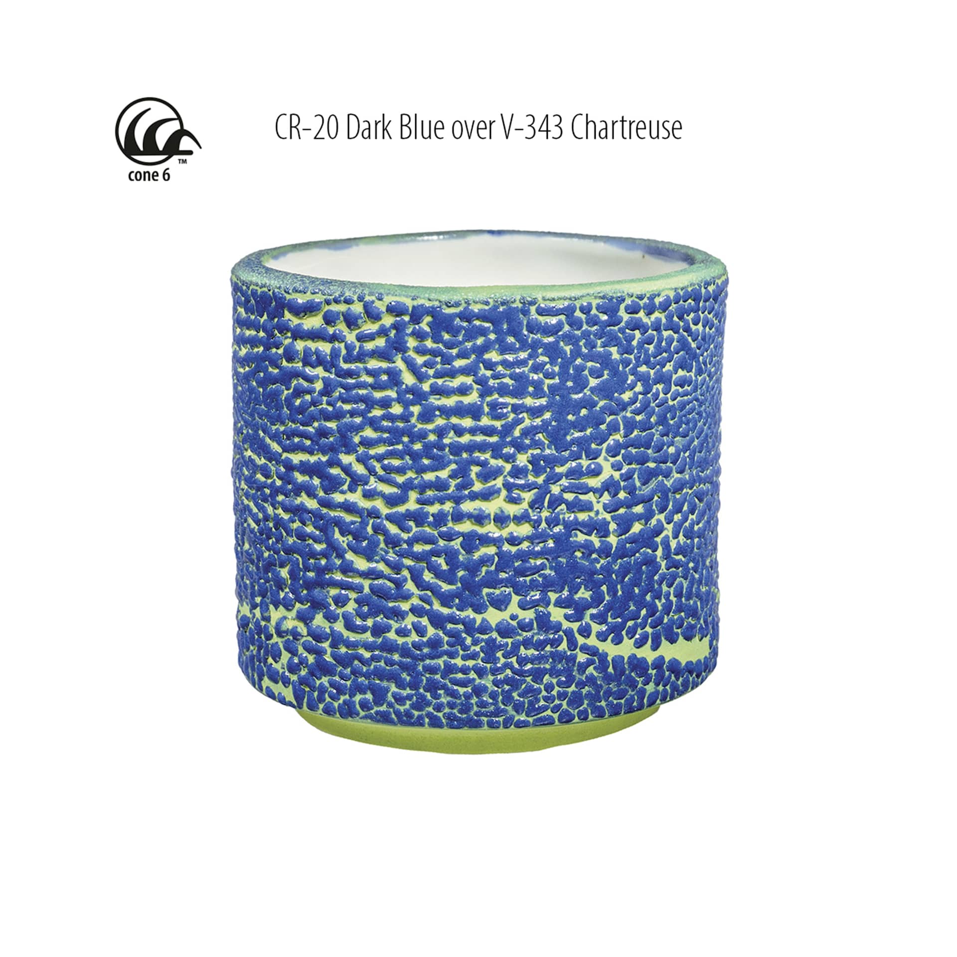 Cone 6 - CR-20 Dark Blue over V-343 Chartreuse