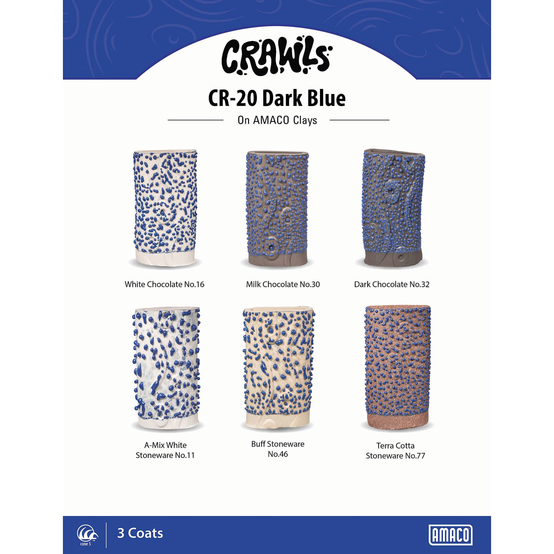 Amaco Crawls Glaze - CR-20 Dark Blue, Pint clay comparison