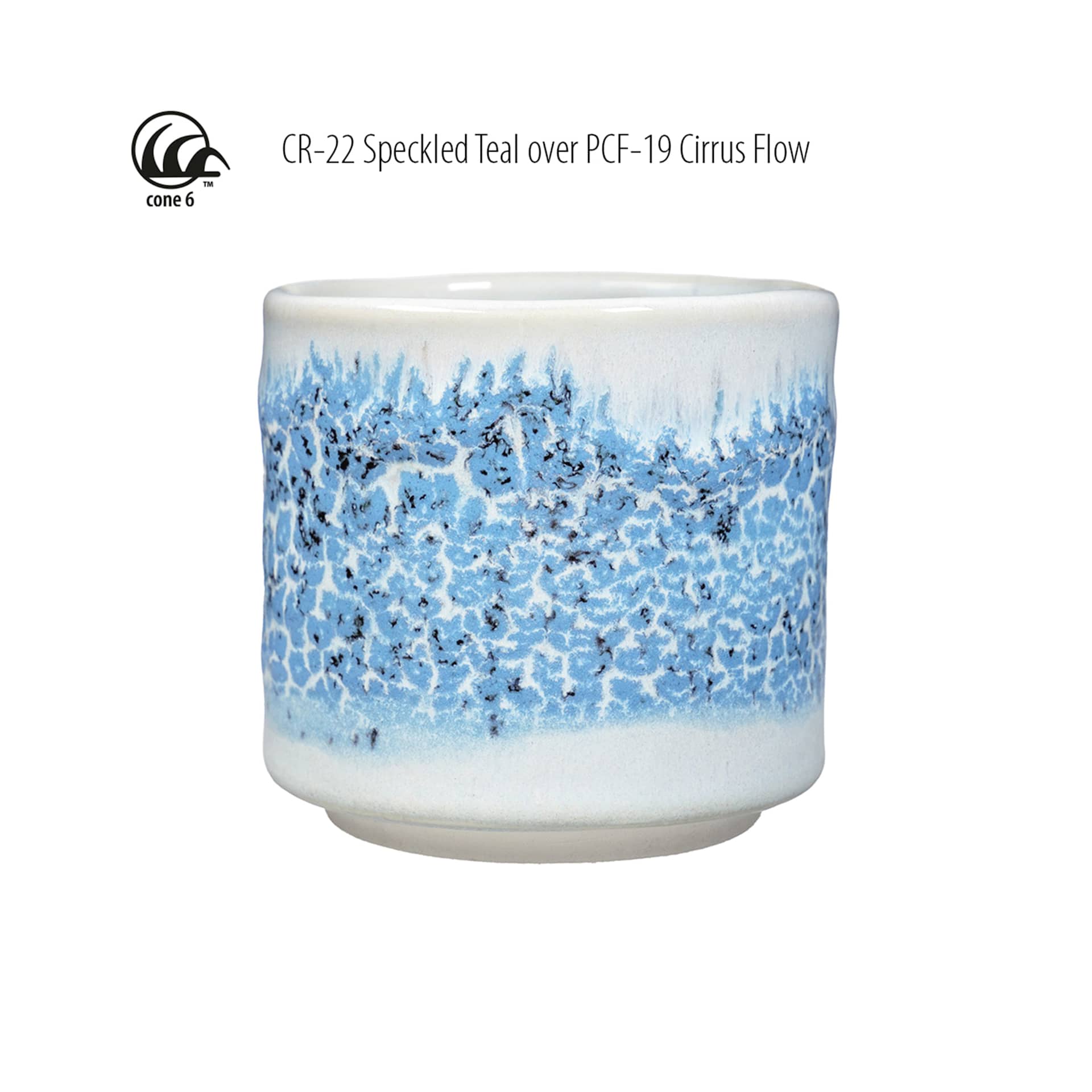 Cone 6 - CR-22 Speckled Teal over PCF-19 Cirrus Flow