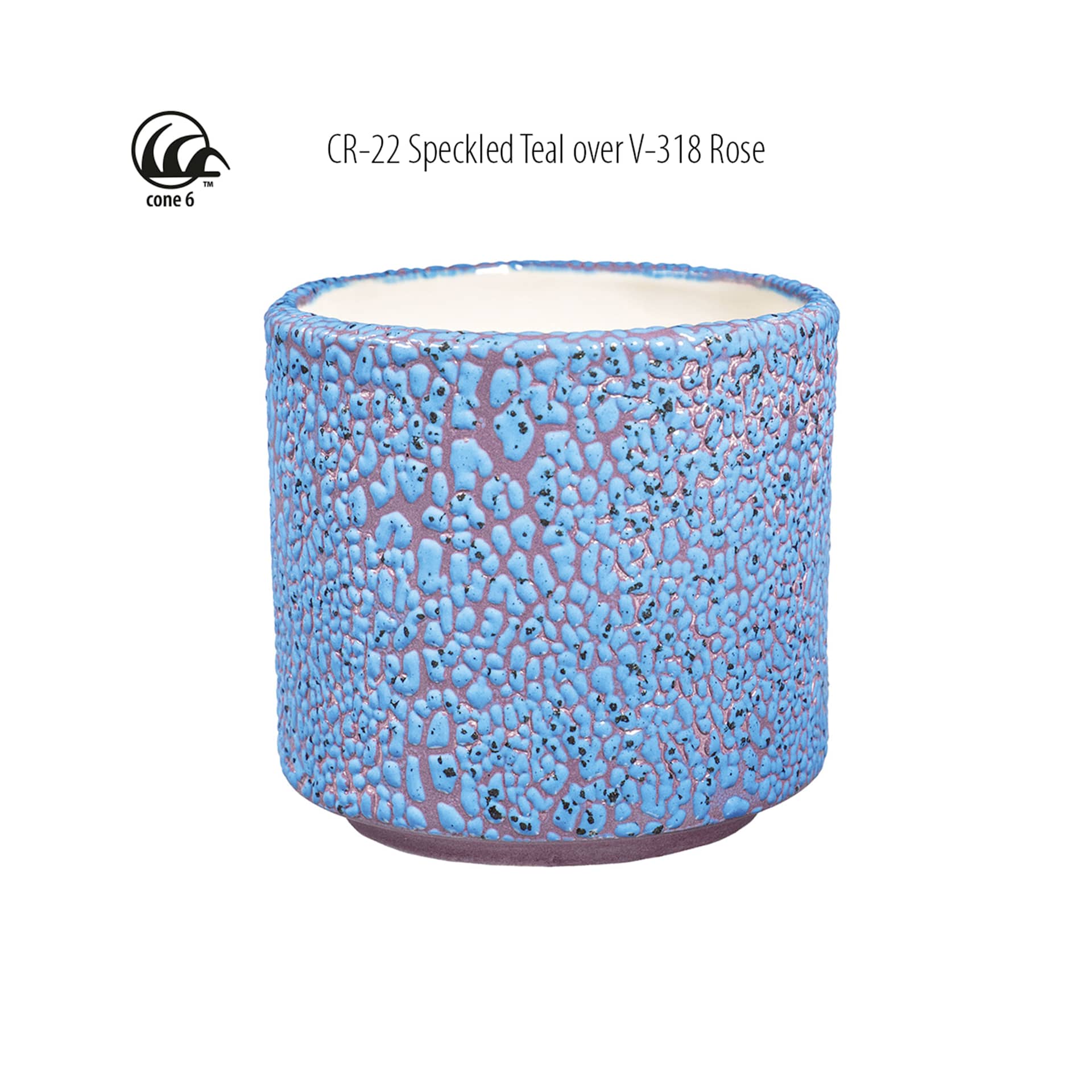 Cone 6 - CR-22 Speckled Teal over V-318 Rose