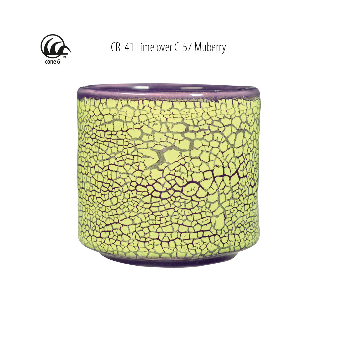 Cone 6 - CR-41 Lime over C-57 Muberry