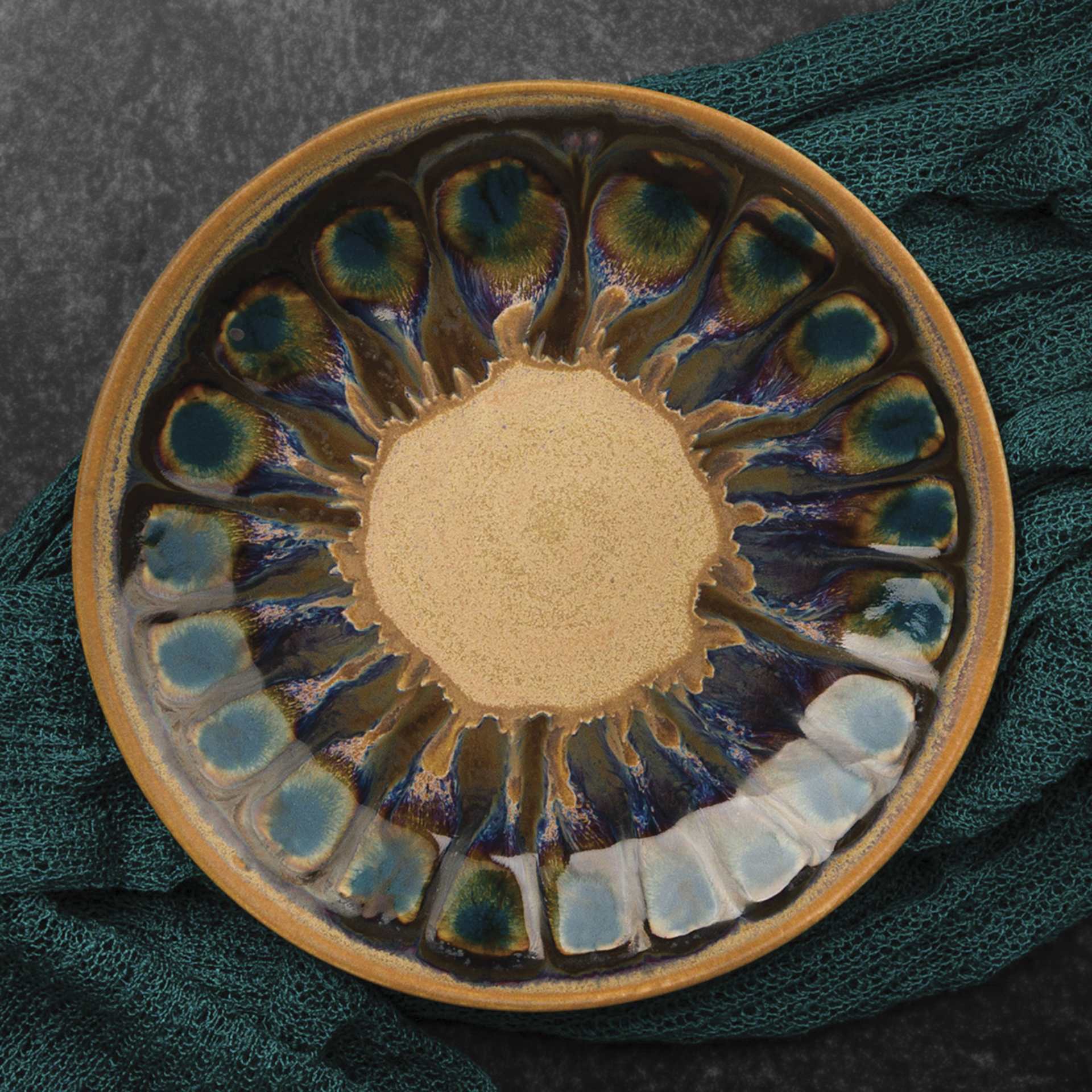 Mayco Stoneware Bisque Plates - Rimmed Salad Plate finished product with black and tan colors