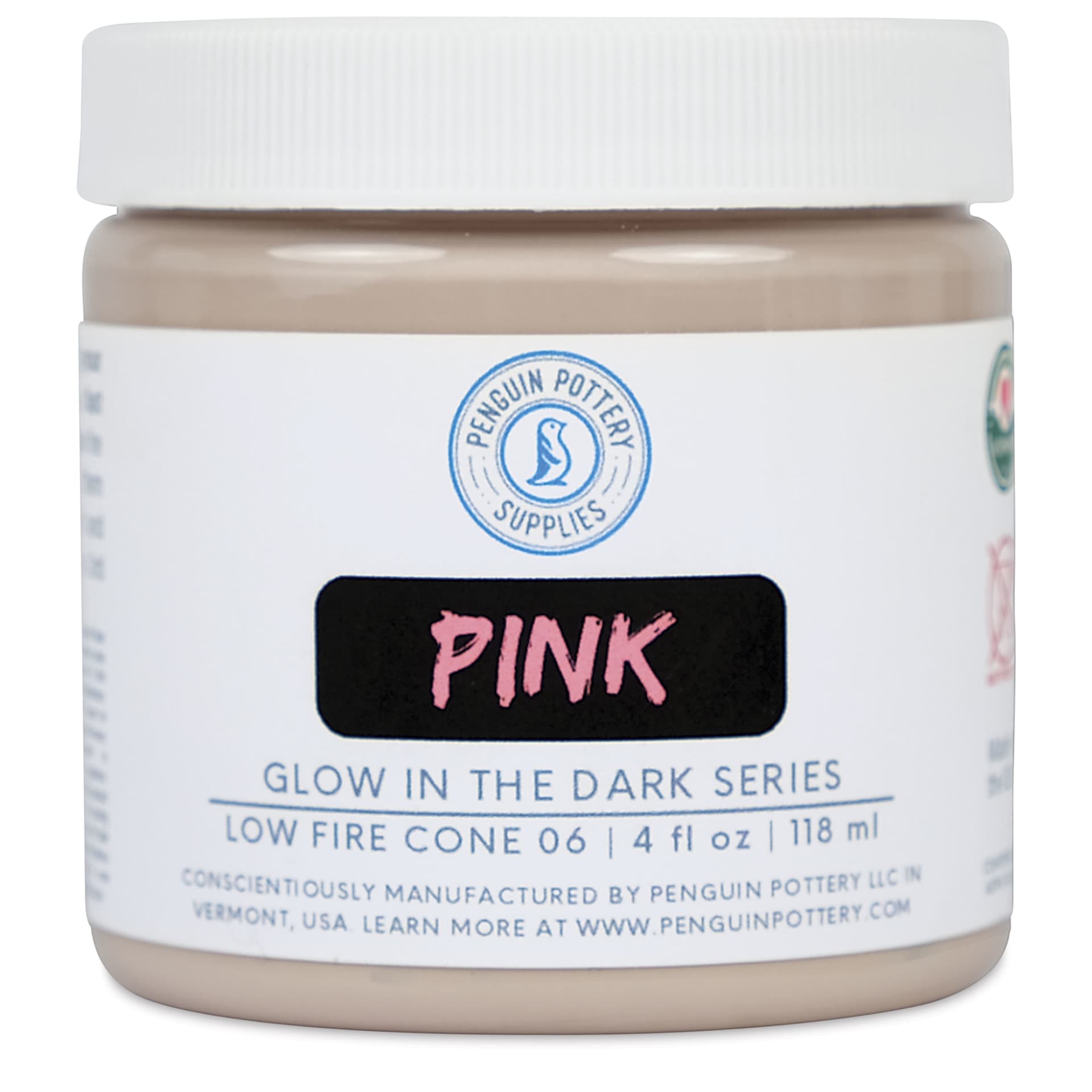 Penguin Pottery Glow in the Dark Glaze - Pink, 4oz Jar