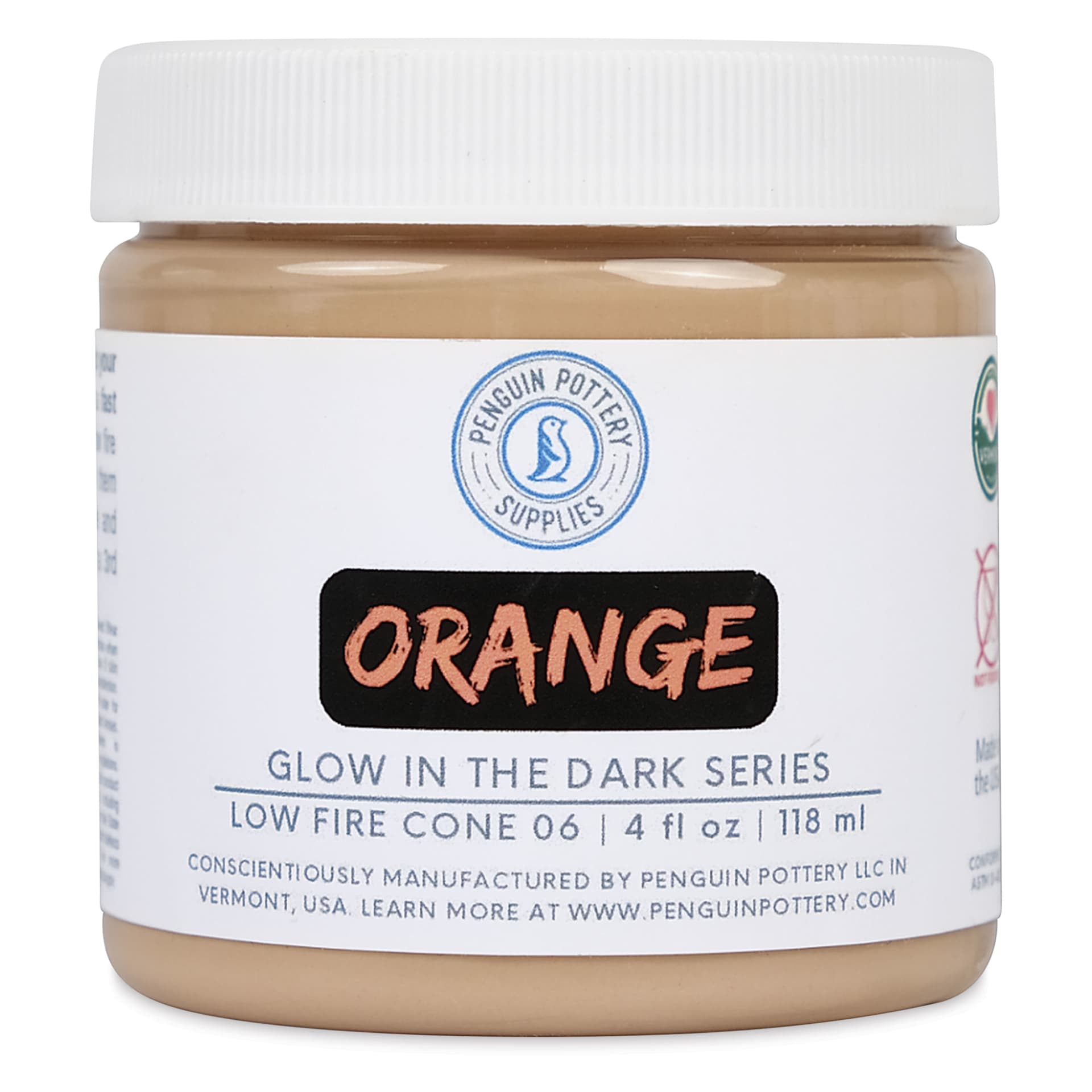 Penguin Pottery Glow in the Dark Glaze - Orange, 4 oz Jar
