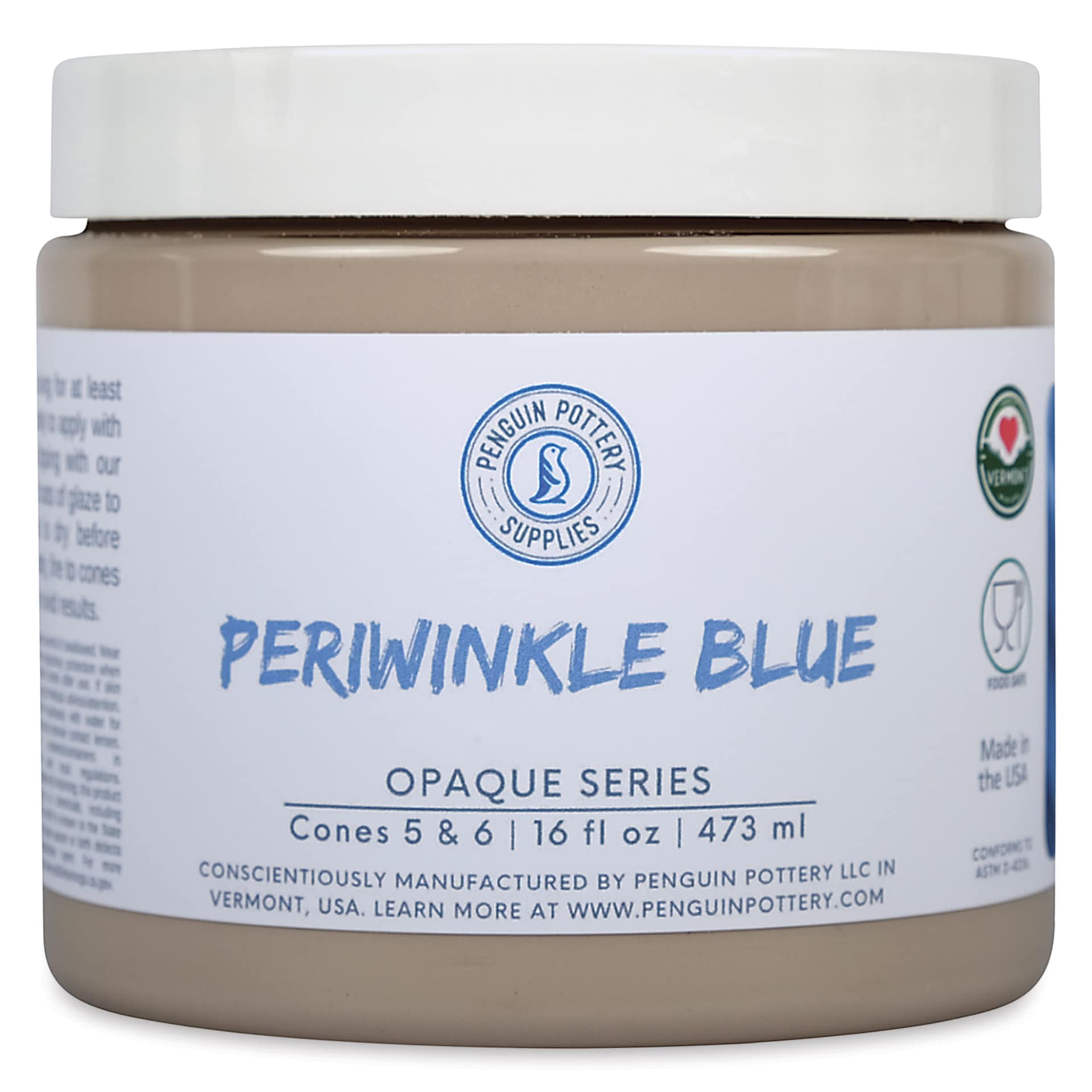 Penguin Pottery Opaque Series Mid-Fire Glaze - Periwinkle Blue, 16 oz Jar