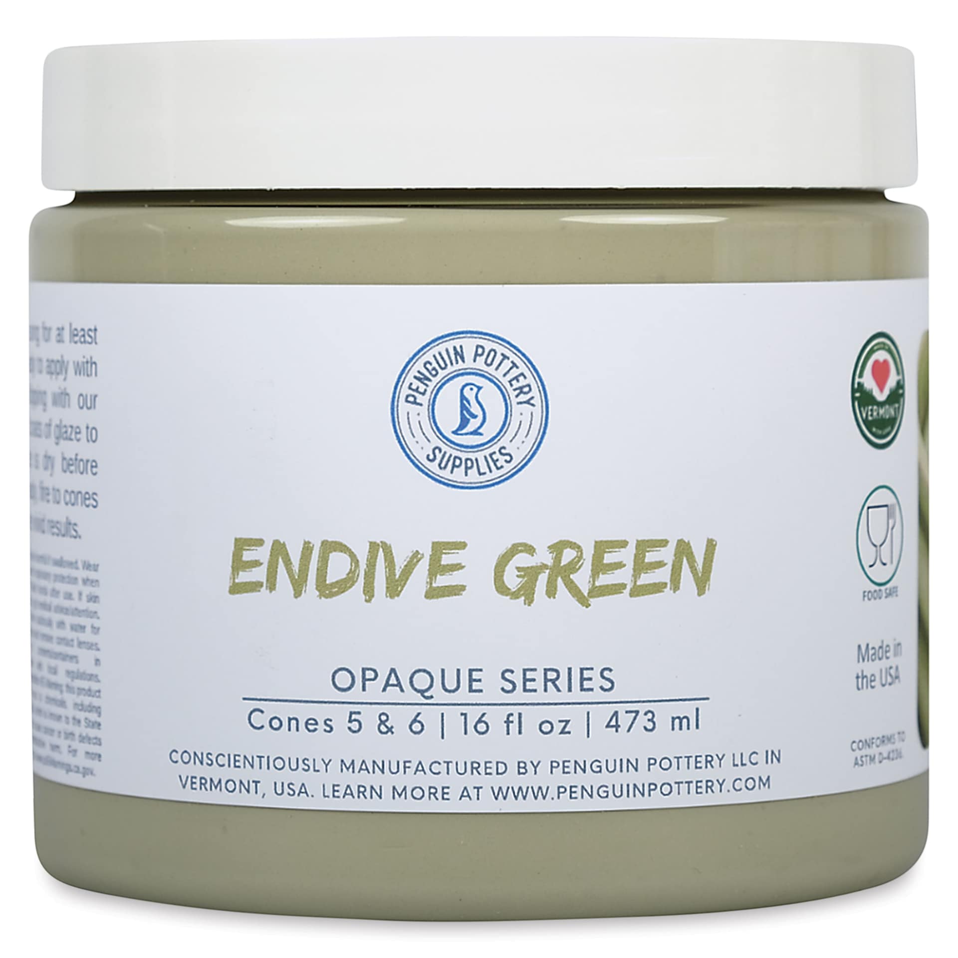 Penguin Pottery Opaque Series Mid-Fire Glaze - Endive Green, 16 oz Jar