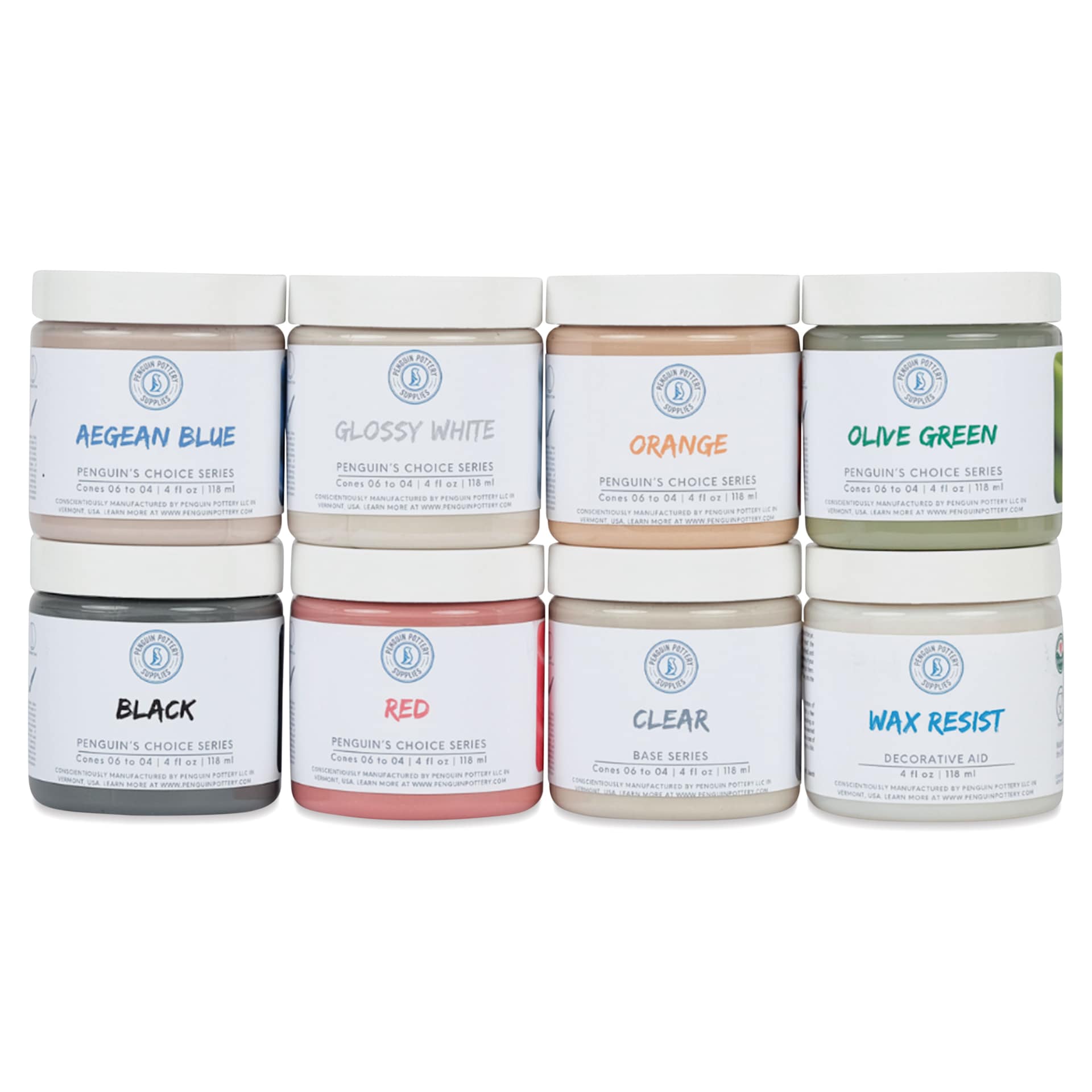 Penguin Pottery Penguin's Choice Series Low Fire Glazes Set - Set of 8, 4 oz Jars