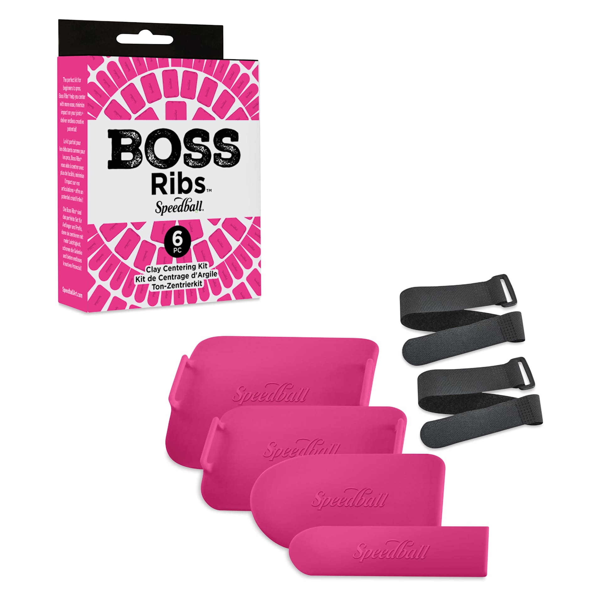Speedball Boss Ribs Clay Centering Kit - Set of 6, Pink contents and packaging