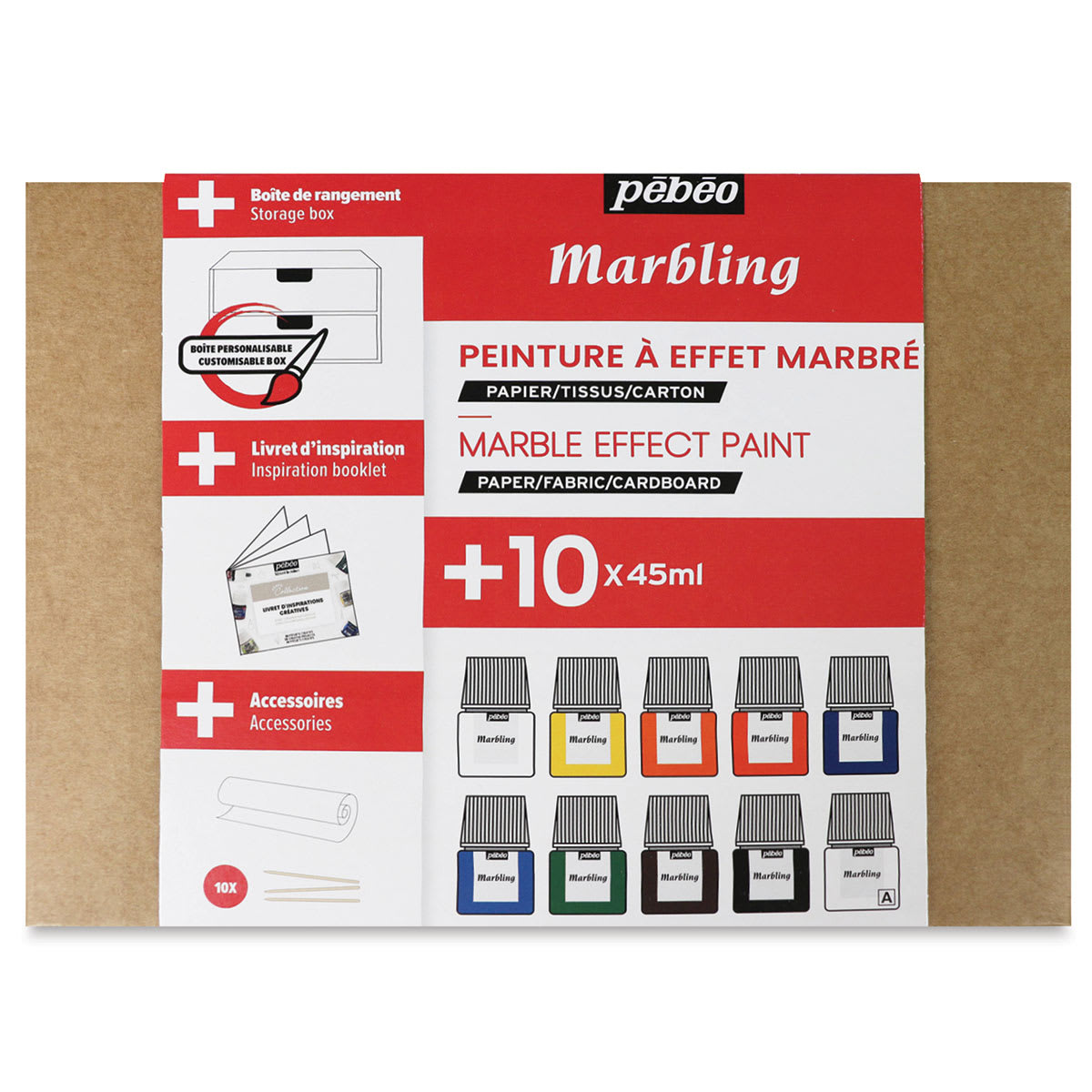 Pebeo Marbling Paint Set - Collection Case, Set of 10, Assorted Colors, 45 ml, Bottle (Top of packaging)
