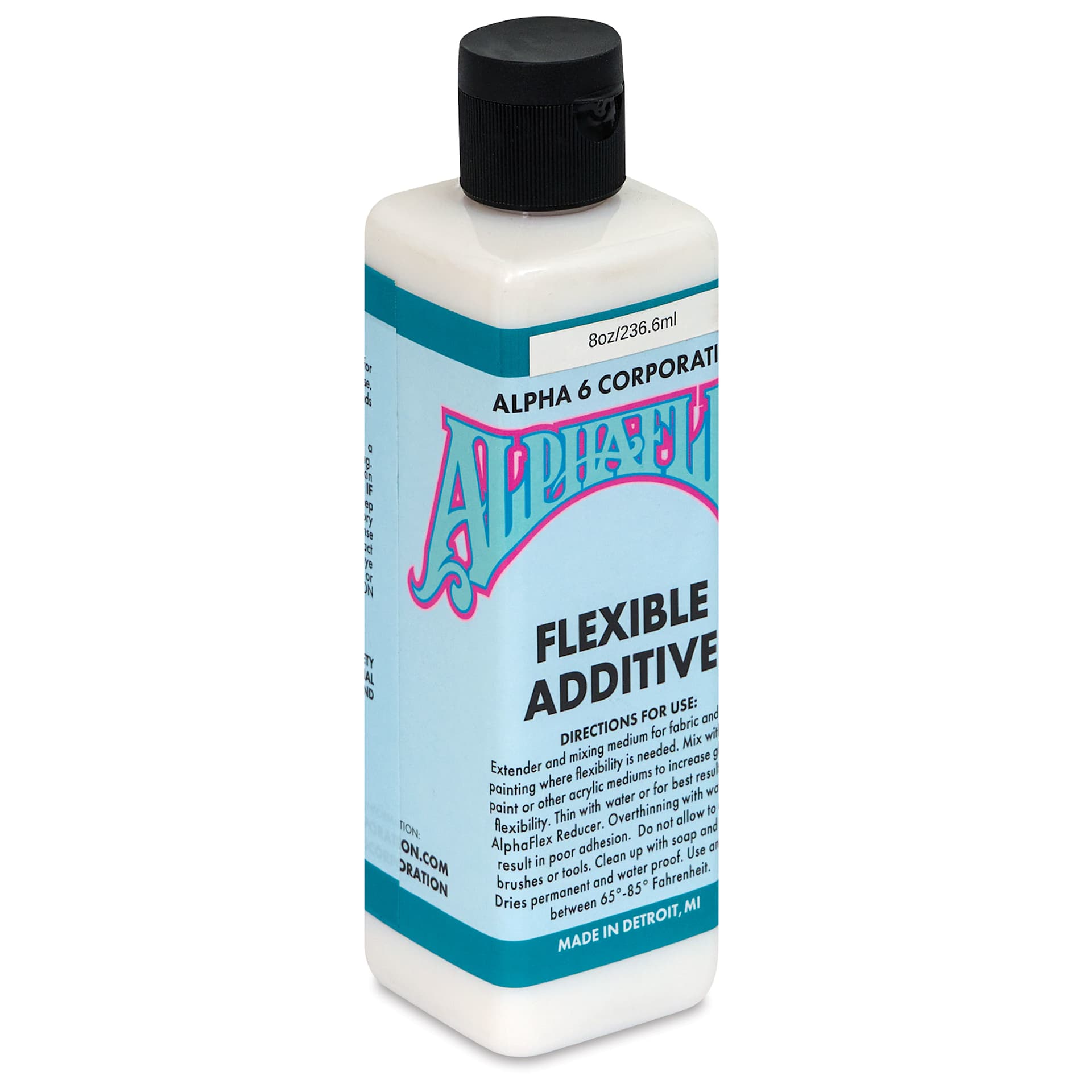 Alpha6 AlphaFlex Leather and Textile Flexible Additive front of packaging, angled view