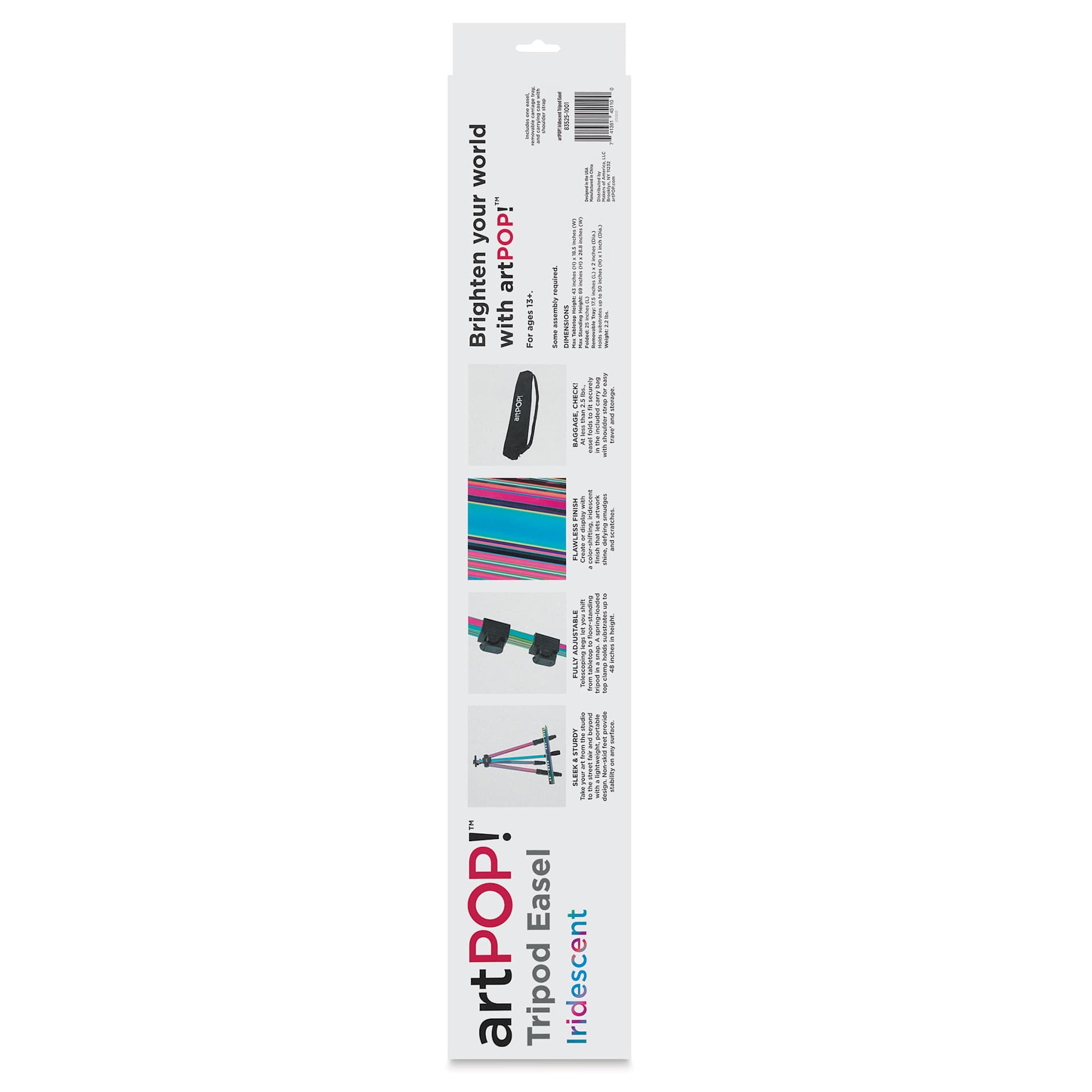 artPOP! Iridescent Tripod Floor Easel, back of packaging