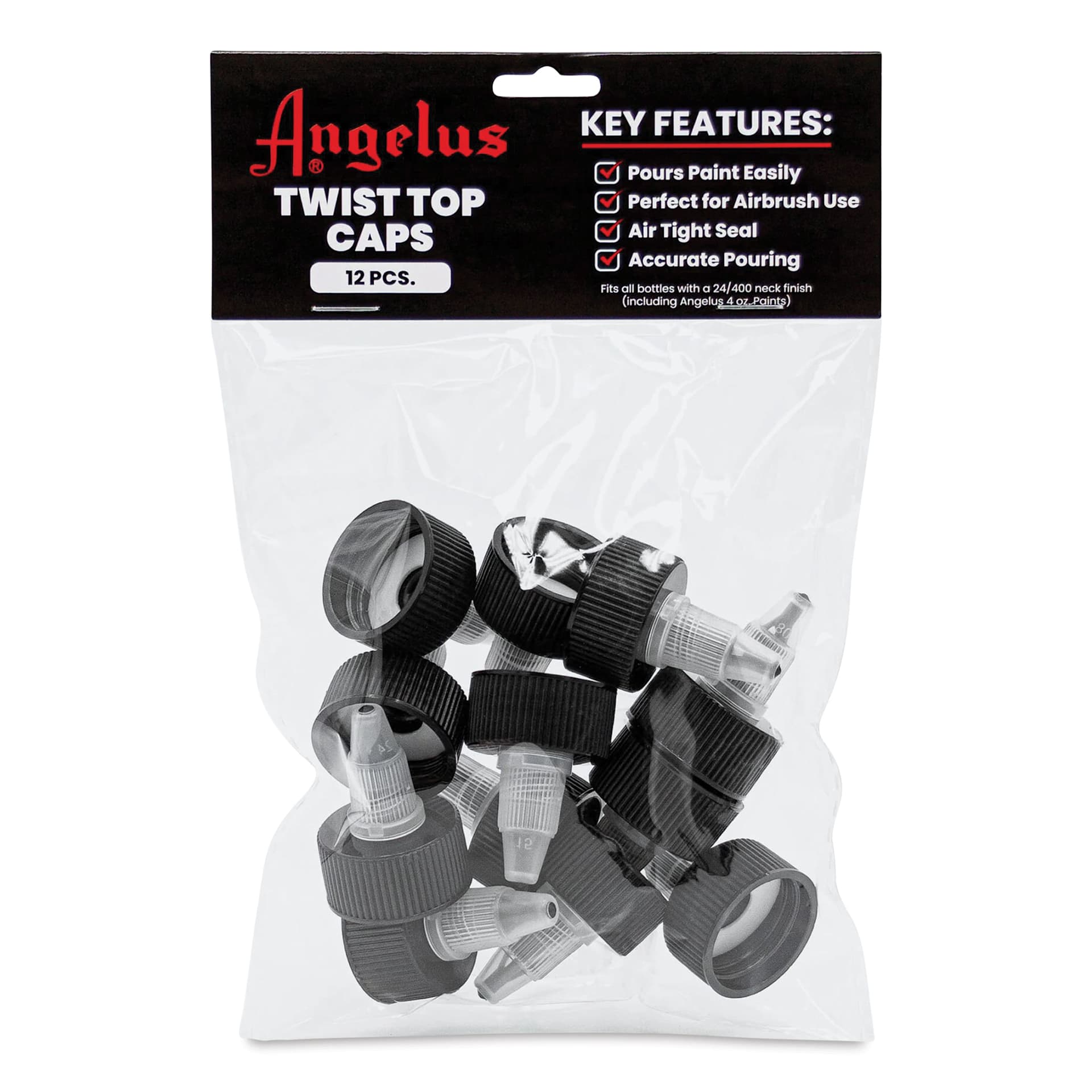Angelus Easy Pour Twist Top Caps front of packaging
