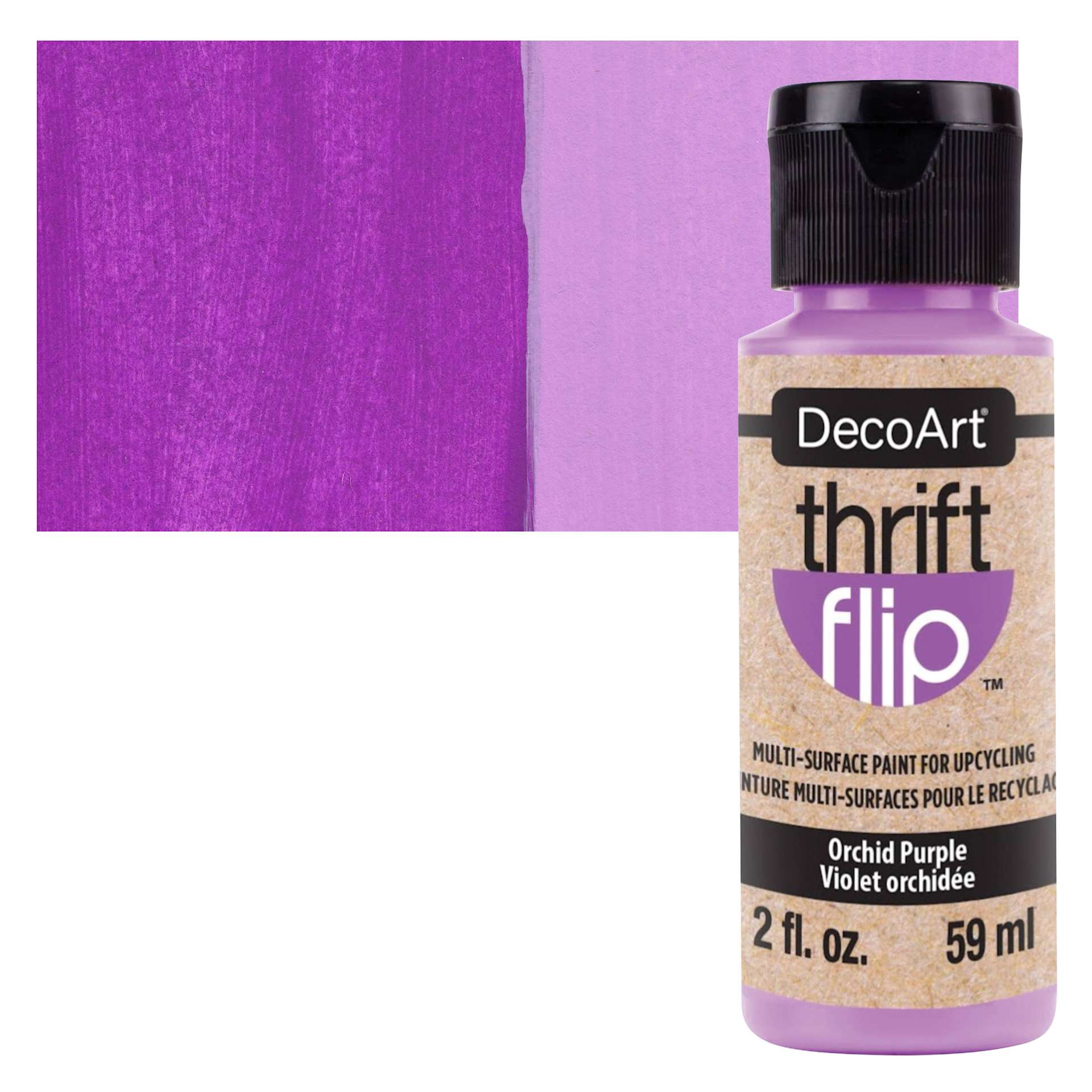DecoArt Thrift Flip Multi-Surface Paint - Orchid Purple, 2 oz bottle and swatch