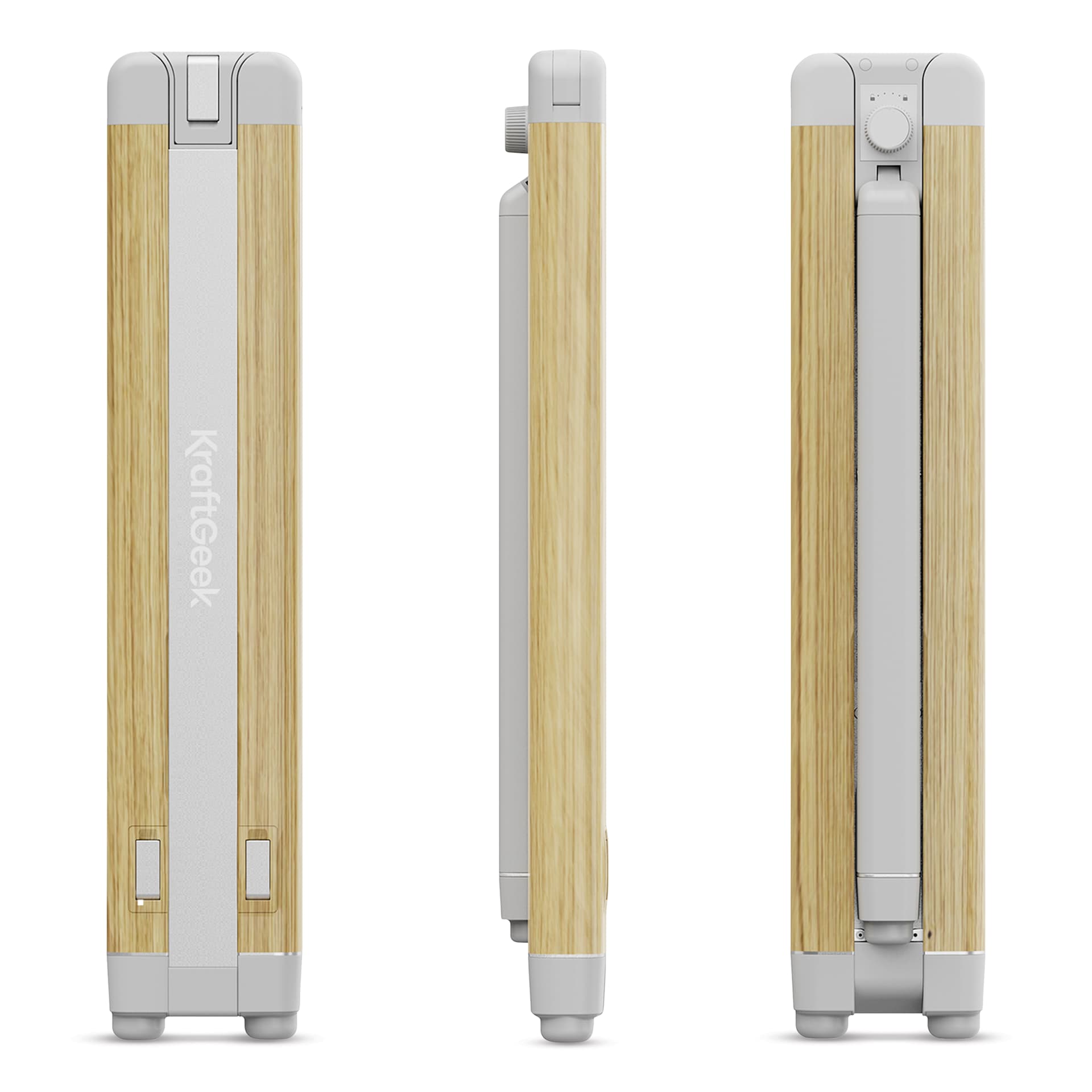 KraftGeek Easel - Oak, three different side of folded down easel