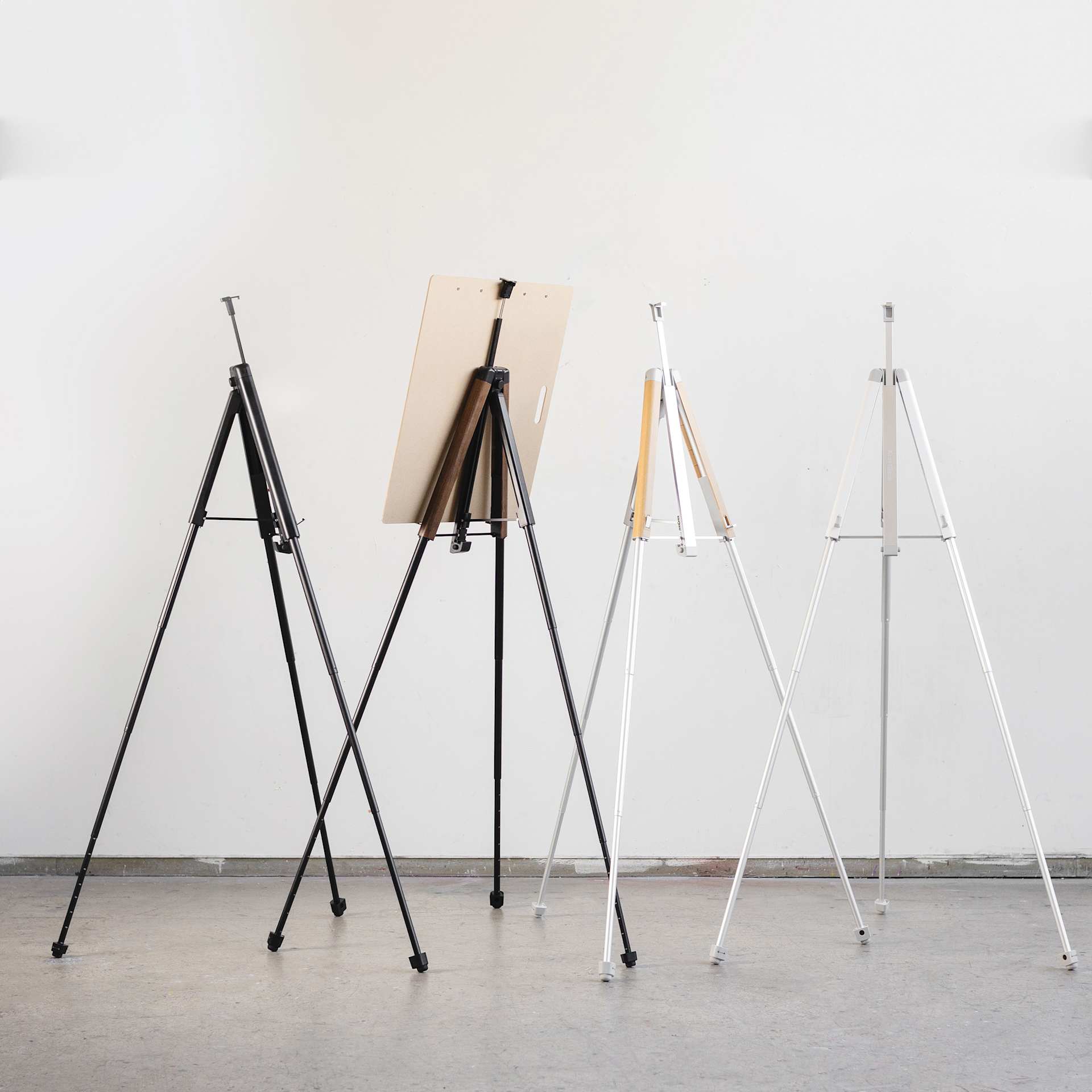 KraftGeek Easels, four easels in a studio  