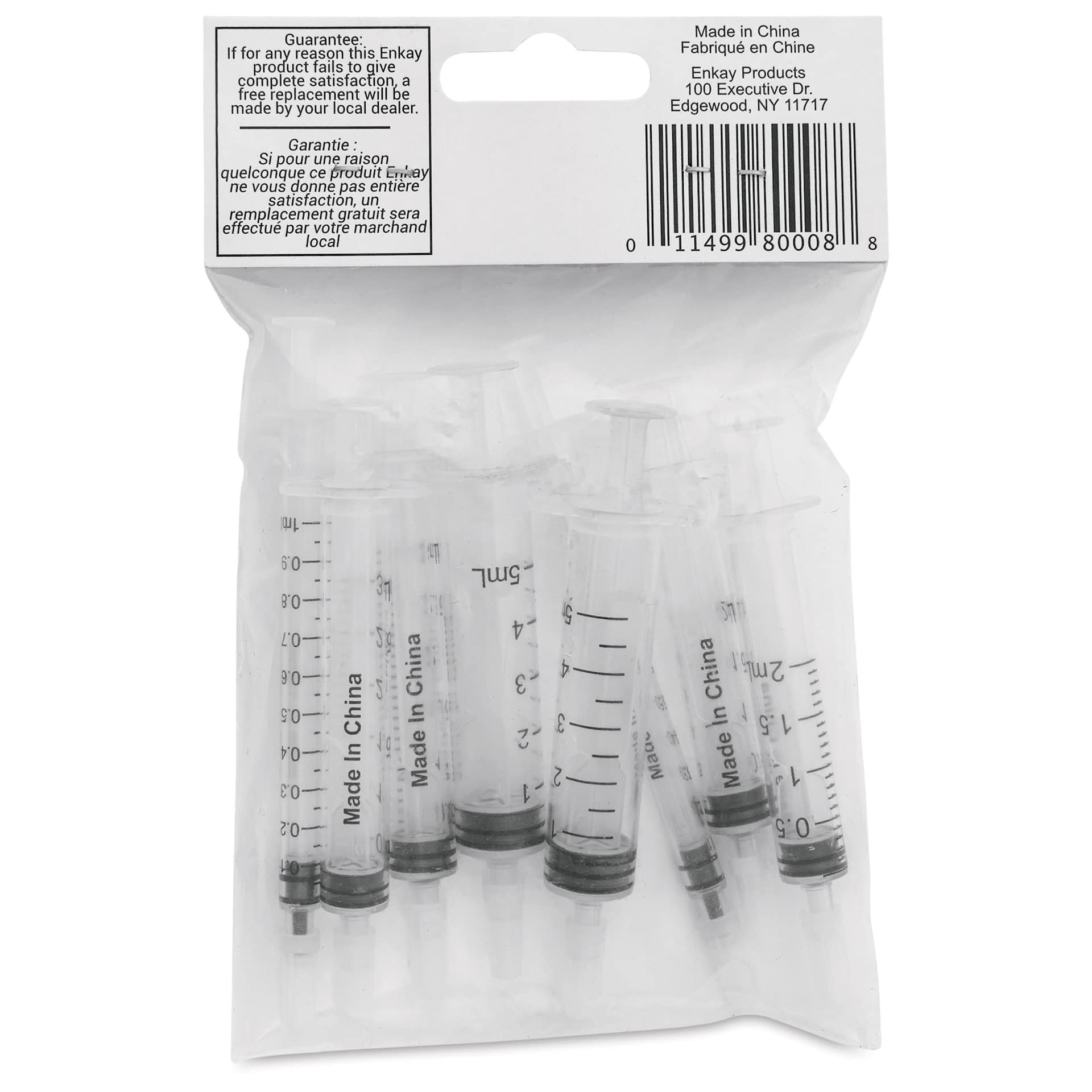 Enkay Multi-Purpose Syringes - Small, Set of 8, Assorted Sizes - back of packaging