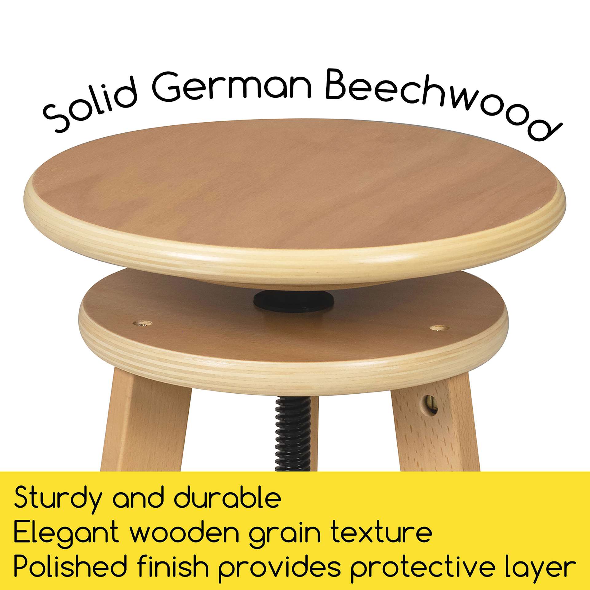 Meeden Adjustable Drafting Stool - 19" - 26" H, 12" Dia. - Solid German Beechwood