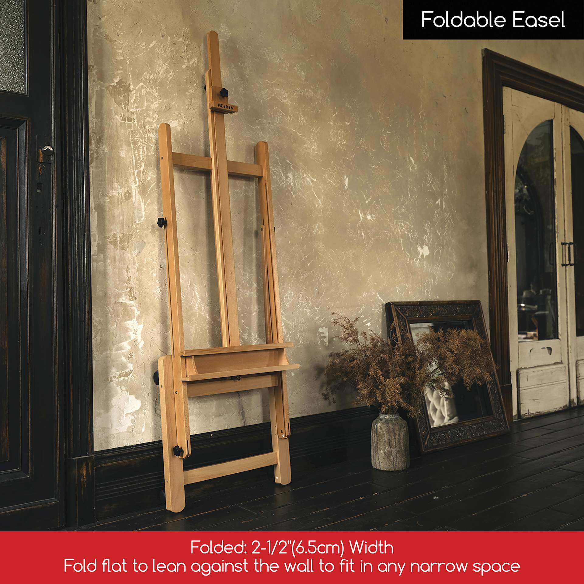 Meeden Extra Large H-Frame Easel - folded against wall