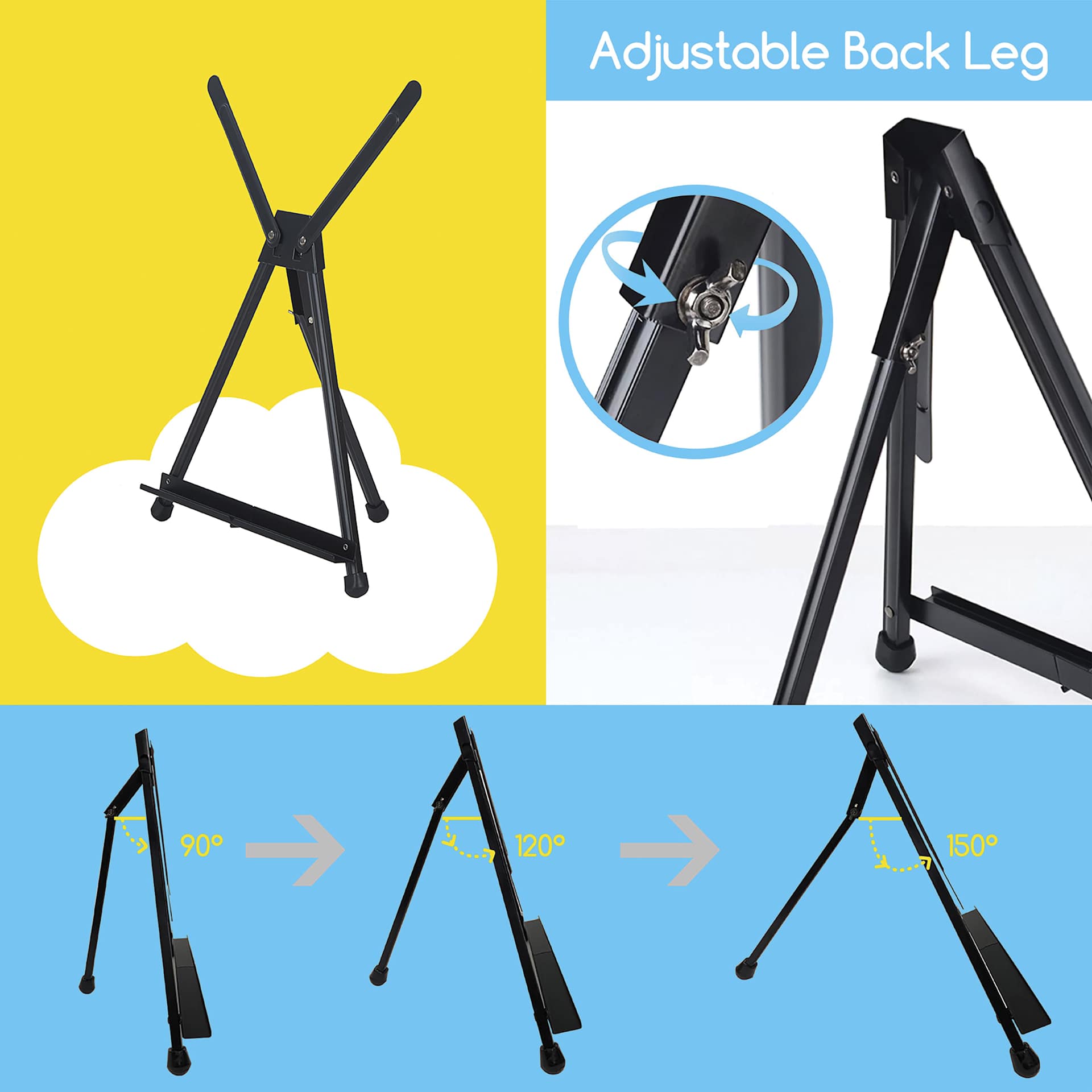 Meeden Aluminum Tripod Tabletop Easel, featuring adjustable back leg